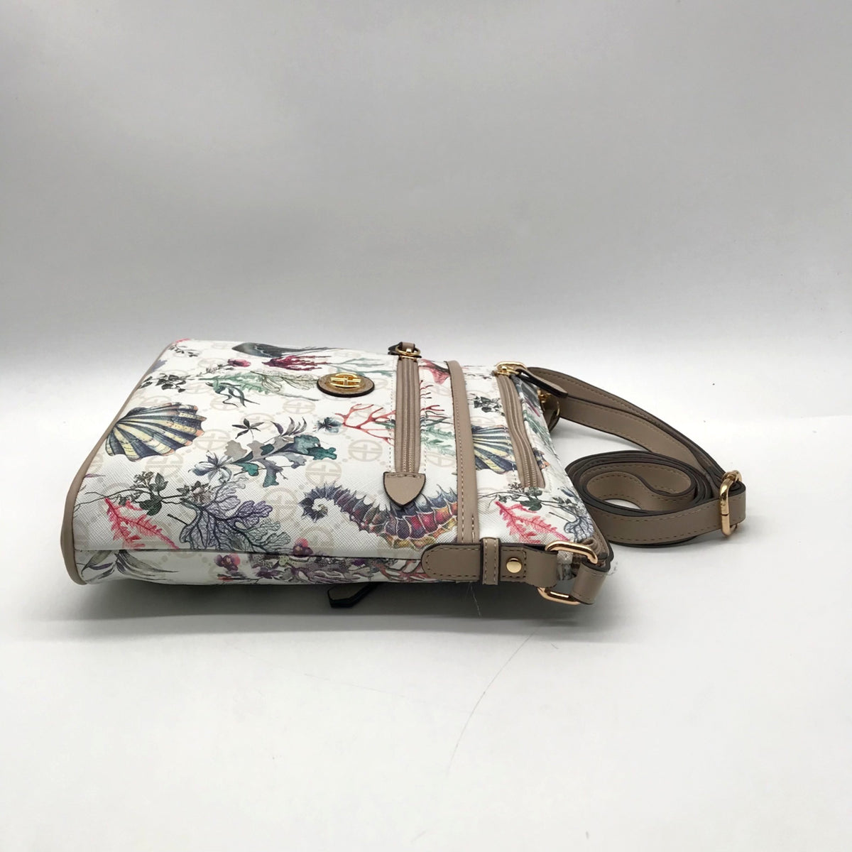 Giani Bernini Cream Floral And Sea Signature Faux Leather Crossbody