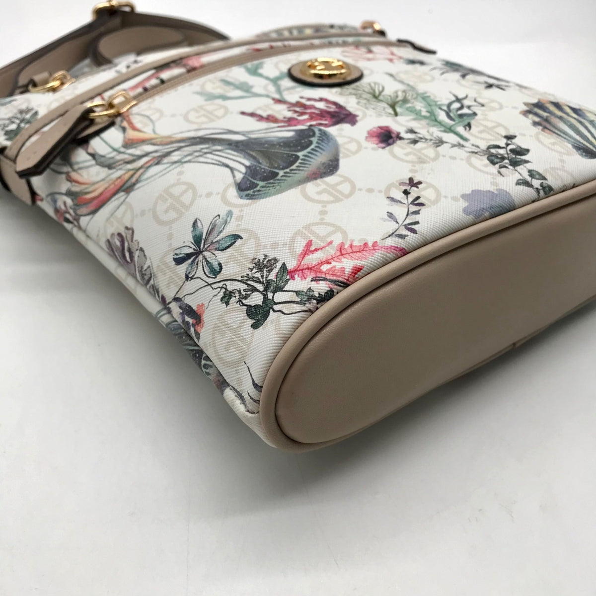 Giani Bernini Cream Floral And Sea Signature Faux Leather Crossbody