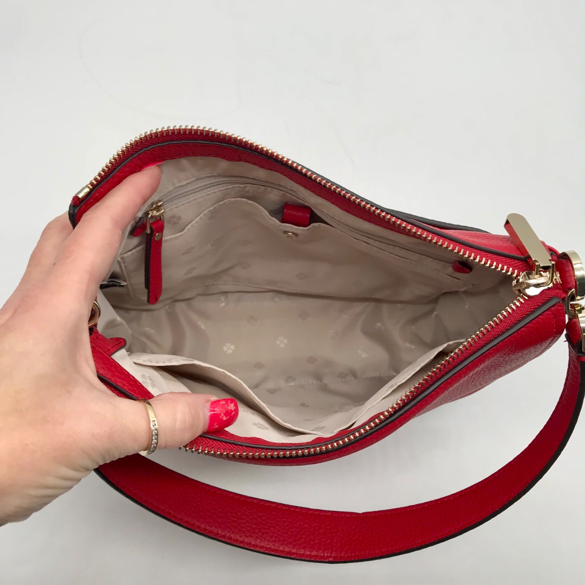 Kate Spade Red Pebbled Leather Polly Shoulder Bag