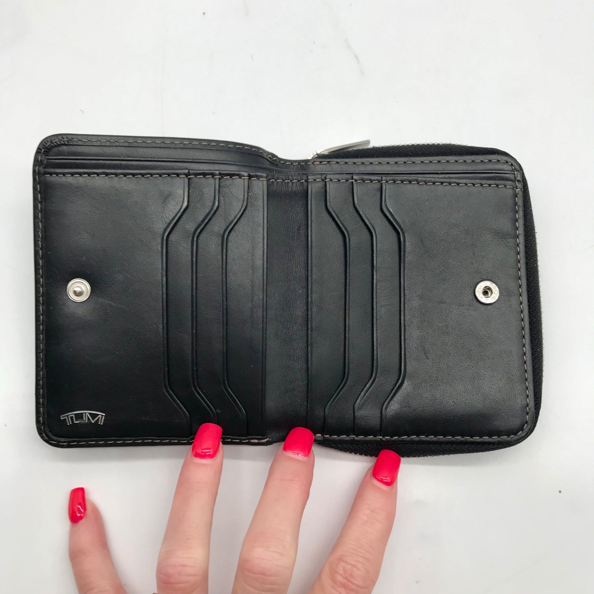 Tumi Black Leather Zip Around Wallet