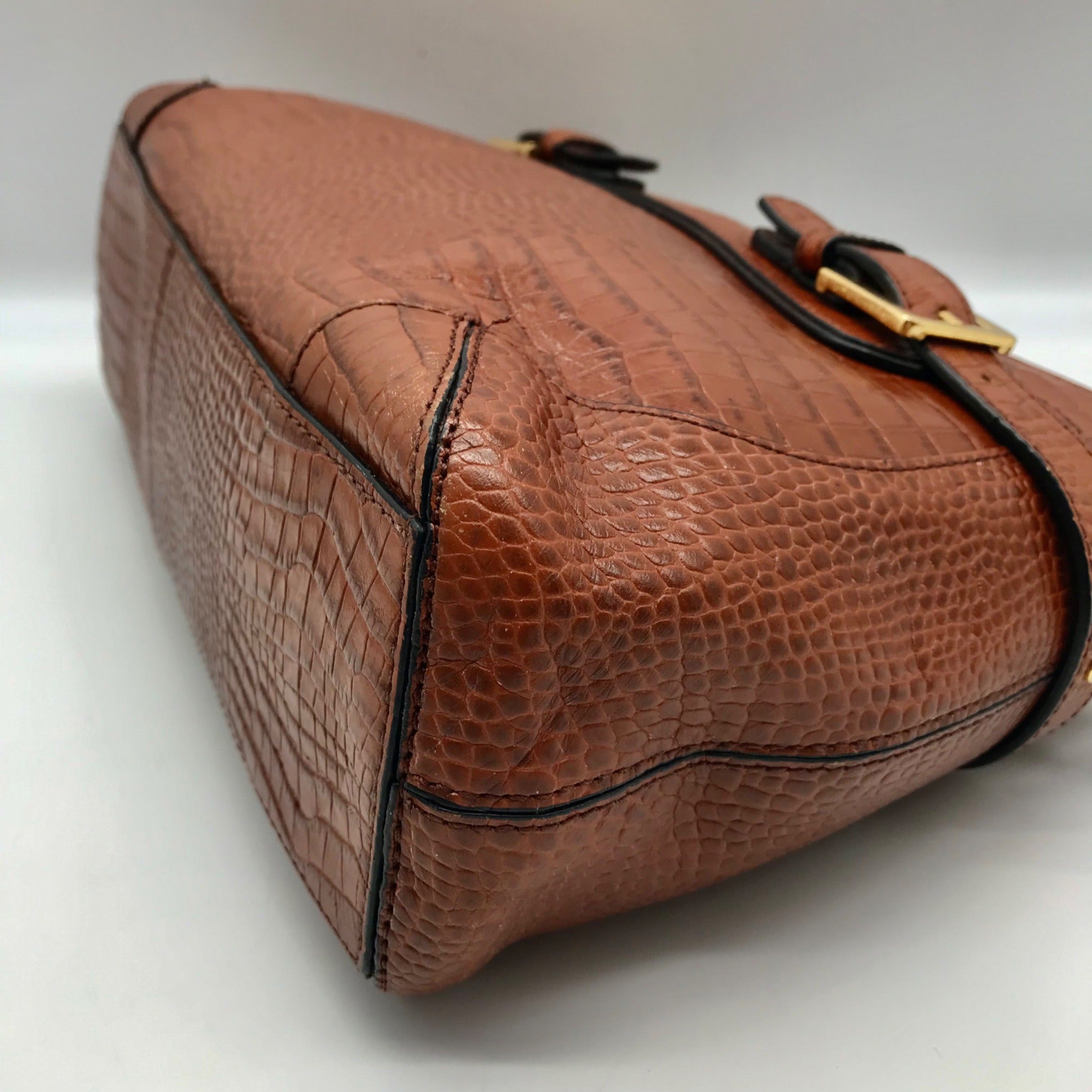 Etienne Aigner Brown Reptile Embossed Leather Shoulder Bag