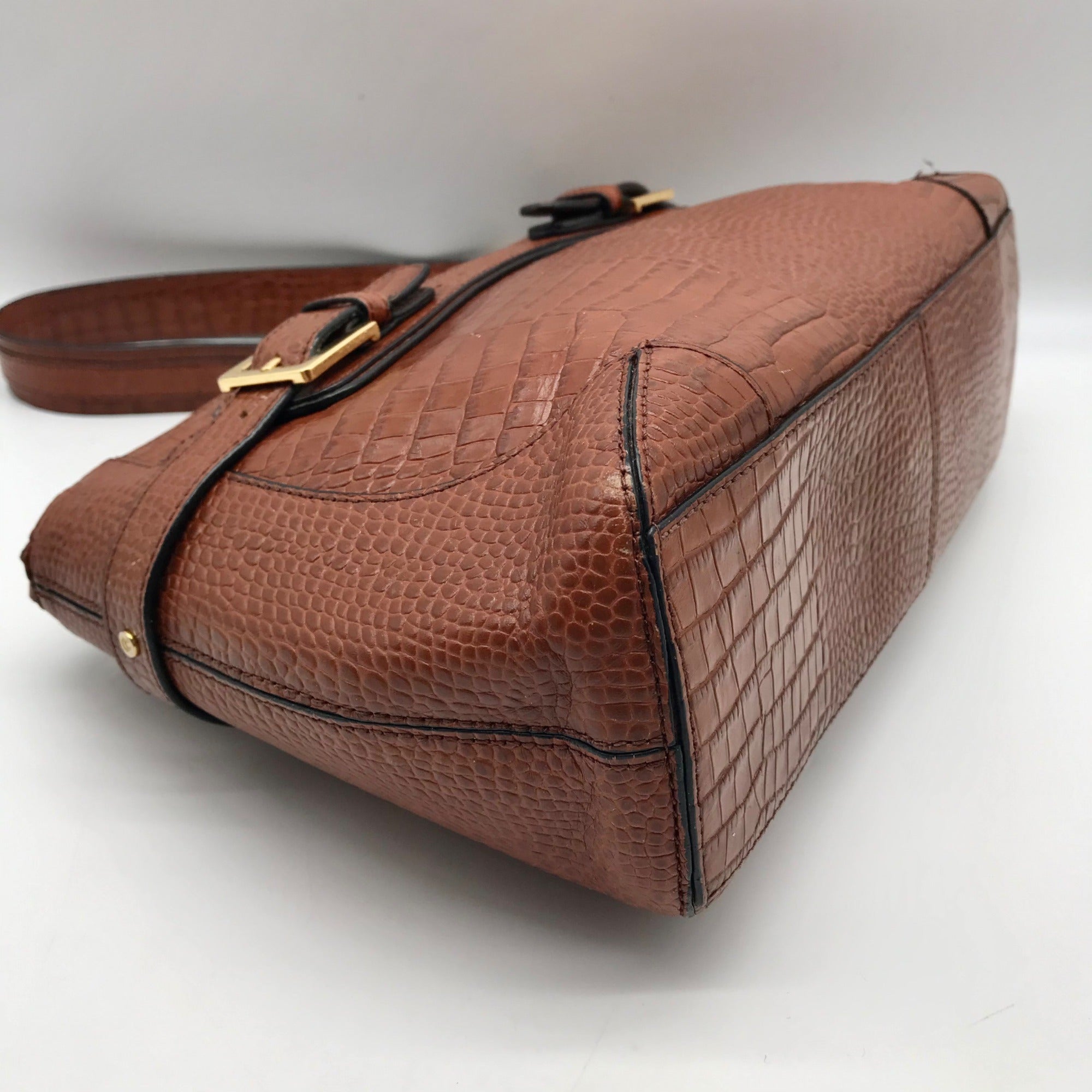 Etienne Aigner Brown Reptile Embossed Leather Shoulder Bag