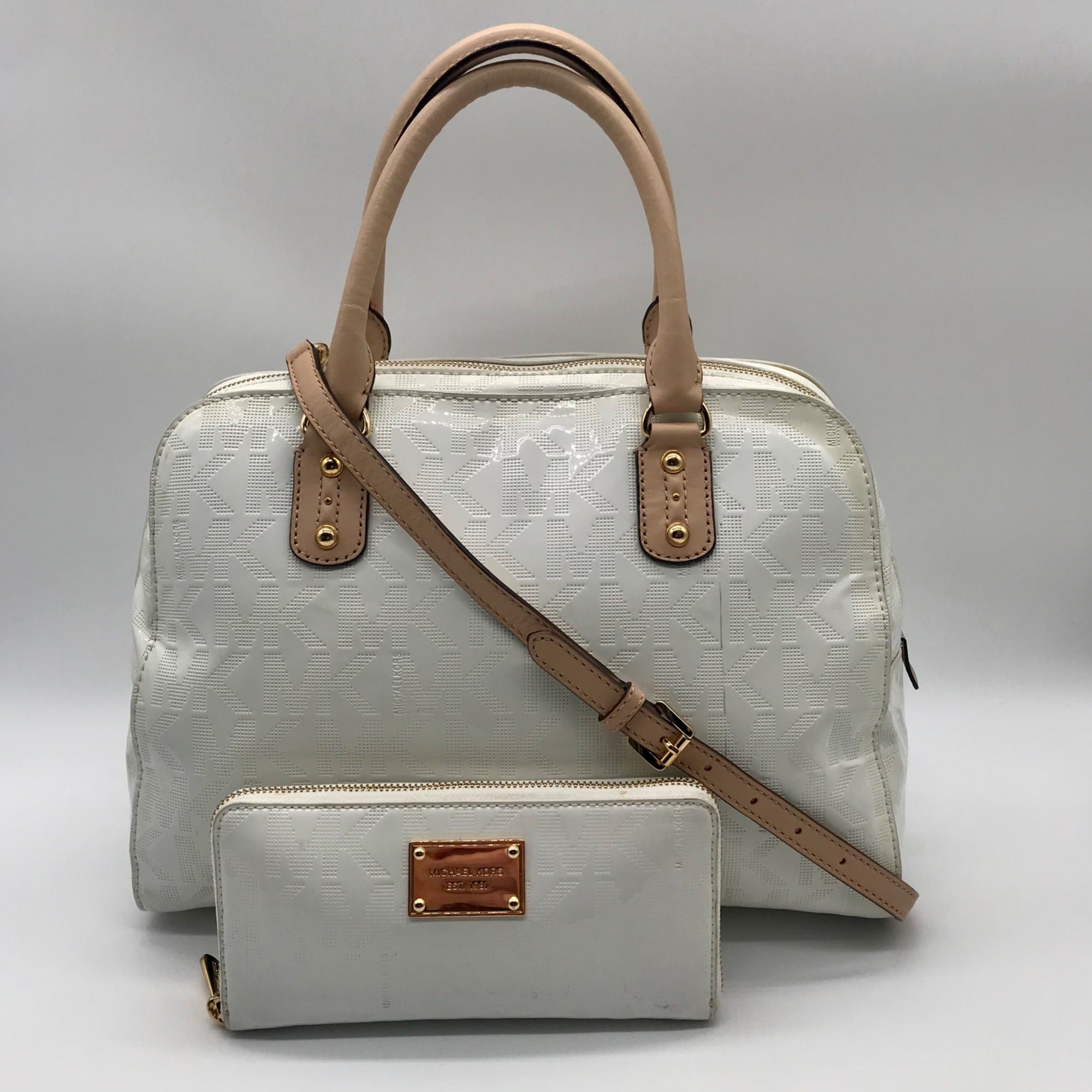 Michael Kors White Patent Leather Cindy Convertible Satchel &amp; Wallet