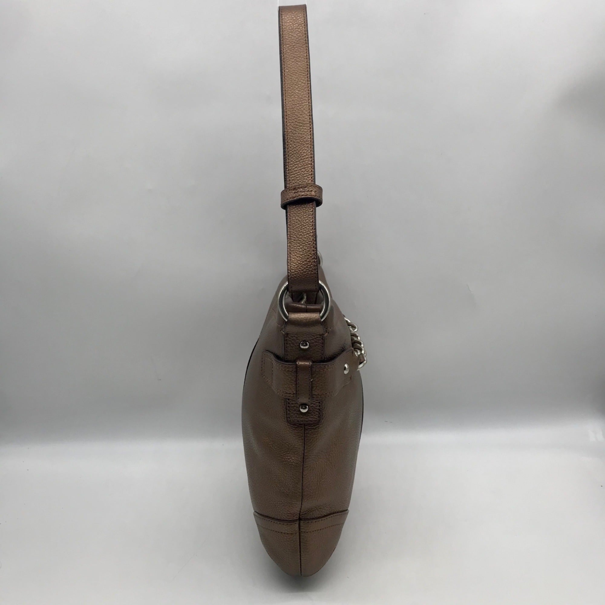 Coach Brown Metallic Leather Chain Duffle Bag
