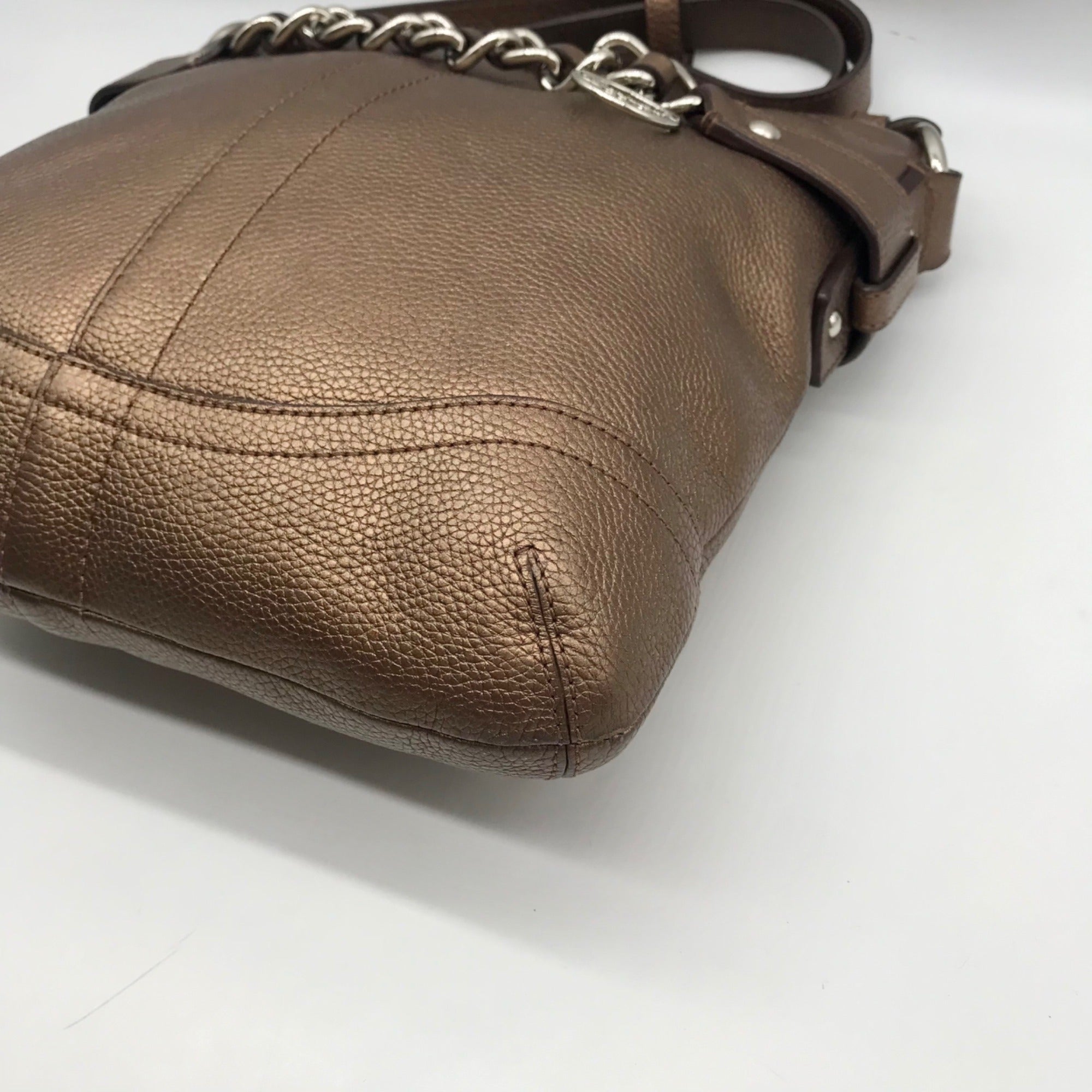 Coach Brown Metallic Leather Chain Duffle Bag