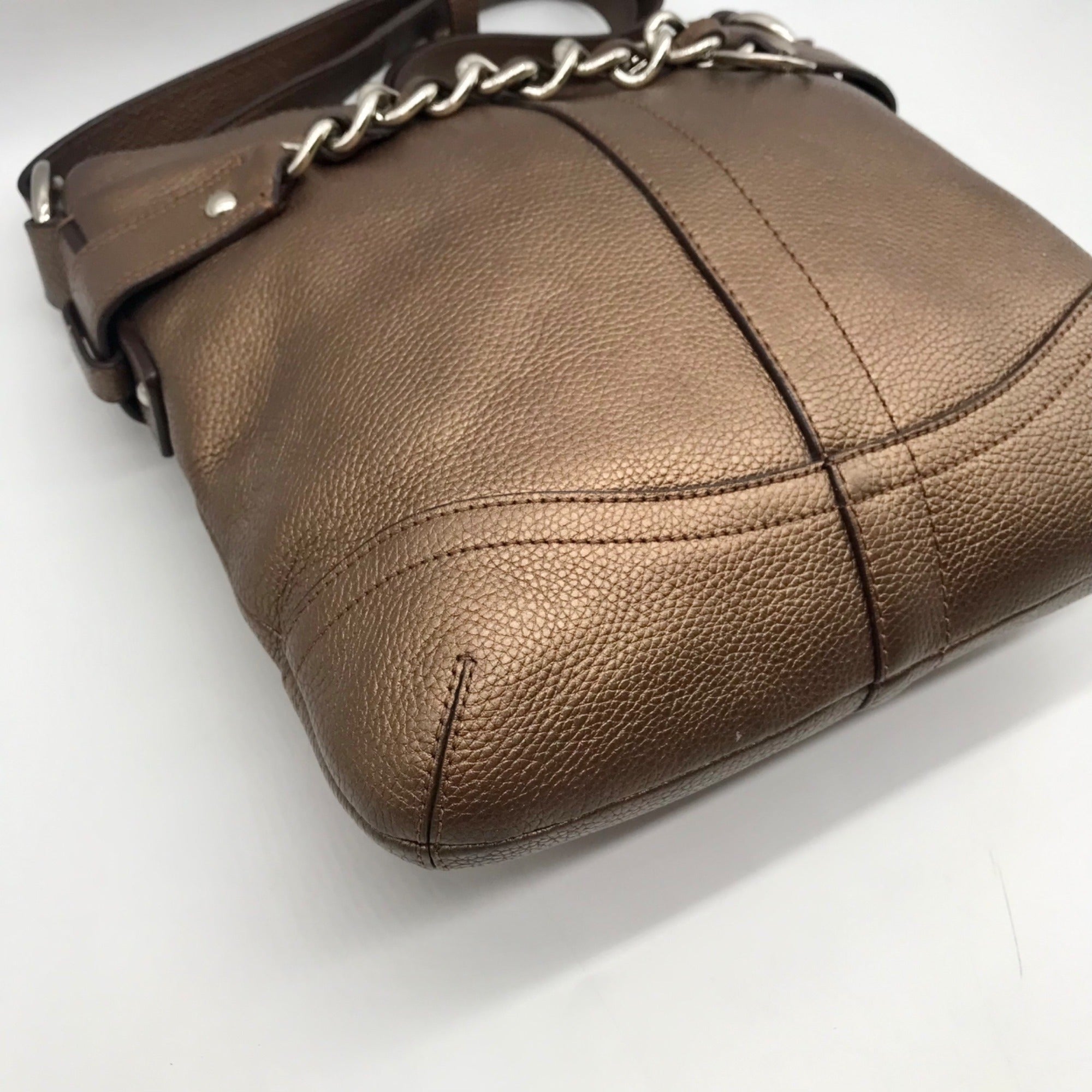 Coach Brown Metallic Leather Chain Duffle Bag