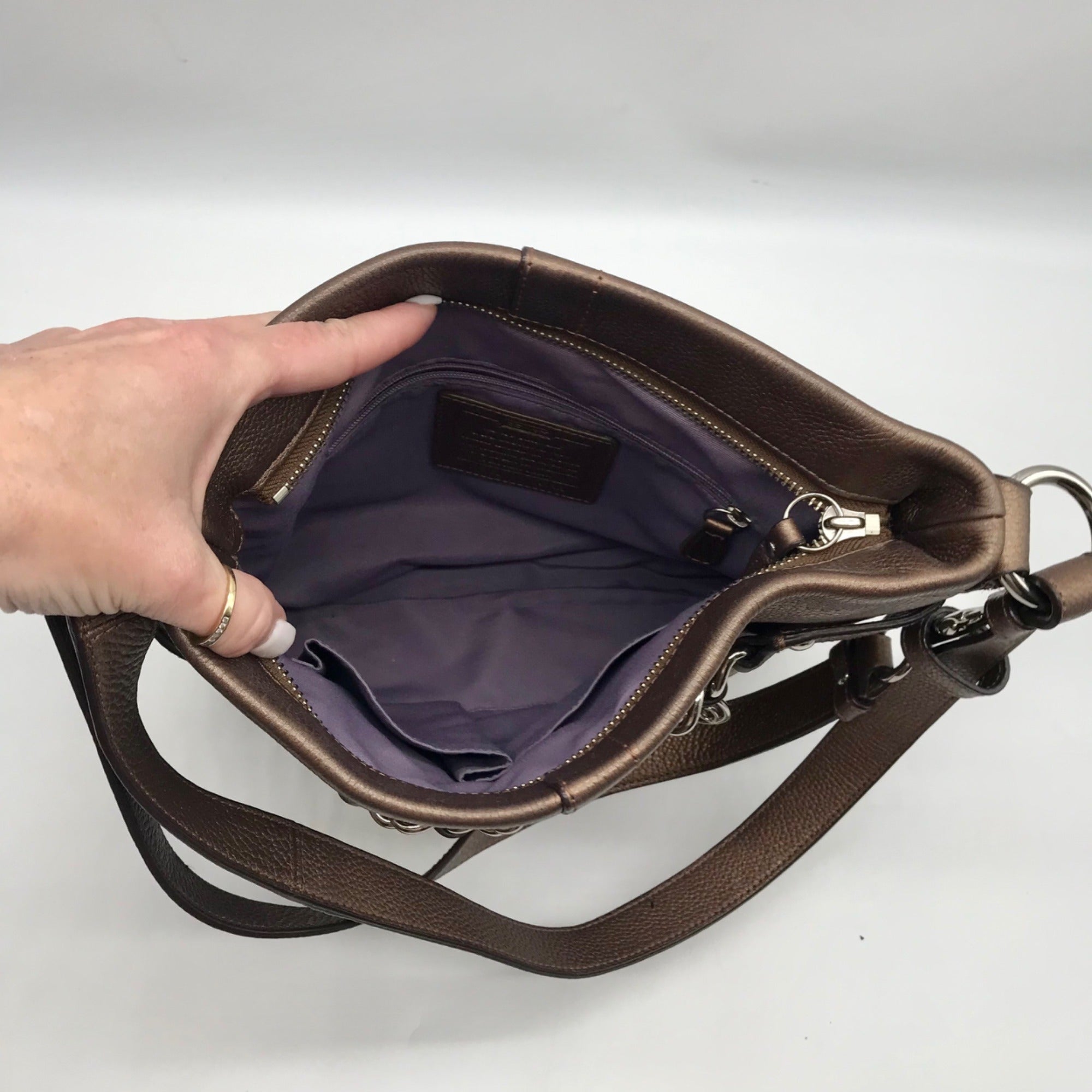 Coach Brown Metallic Leather Chain Duffle Bag