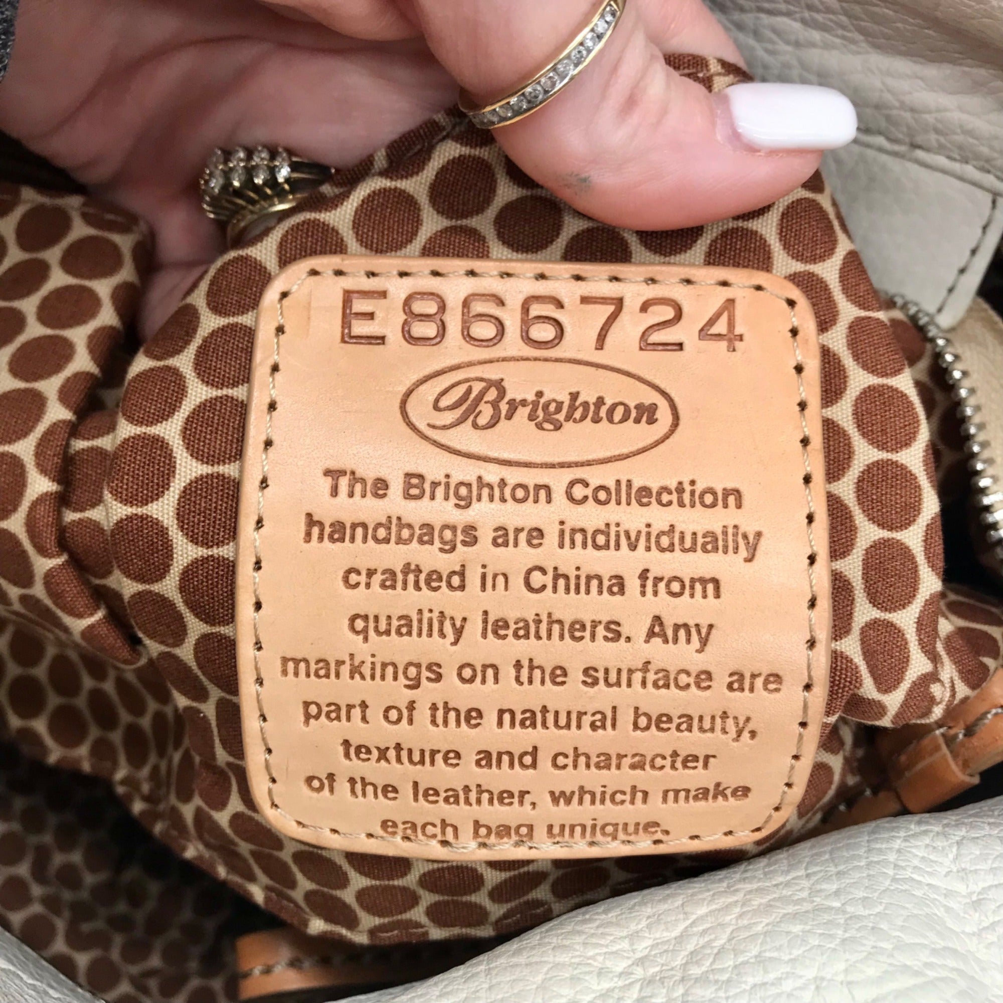 Brighton Tatum White Leather London Groove Hobo Style Bag