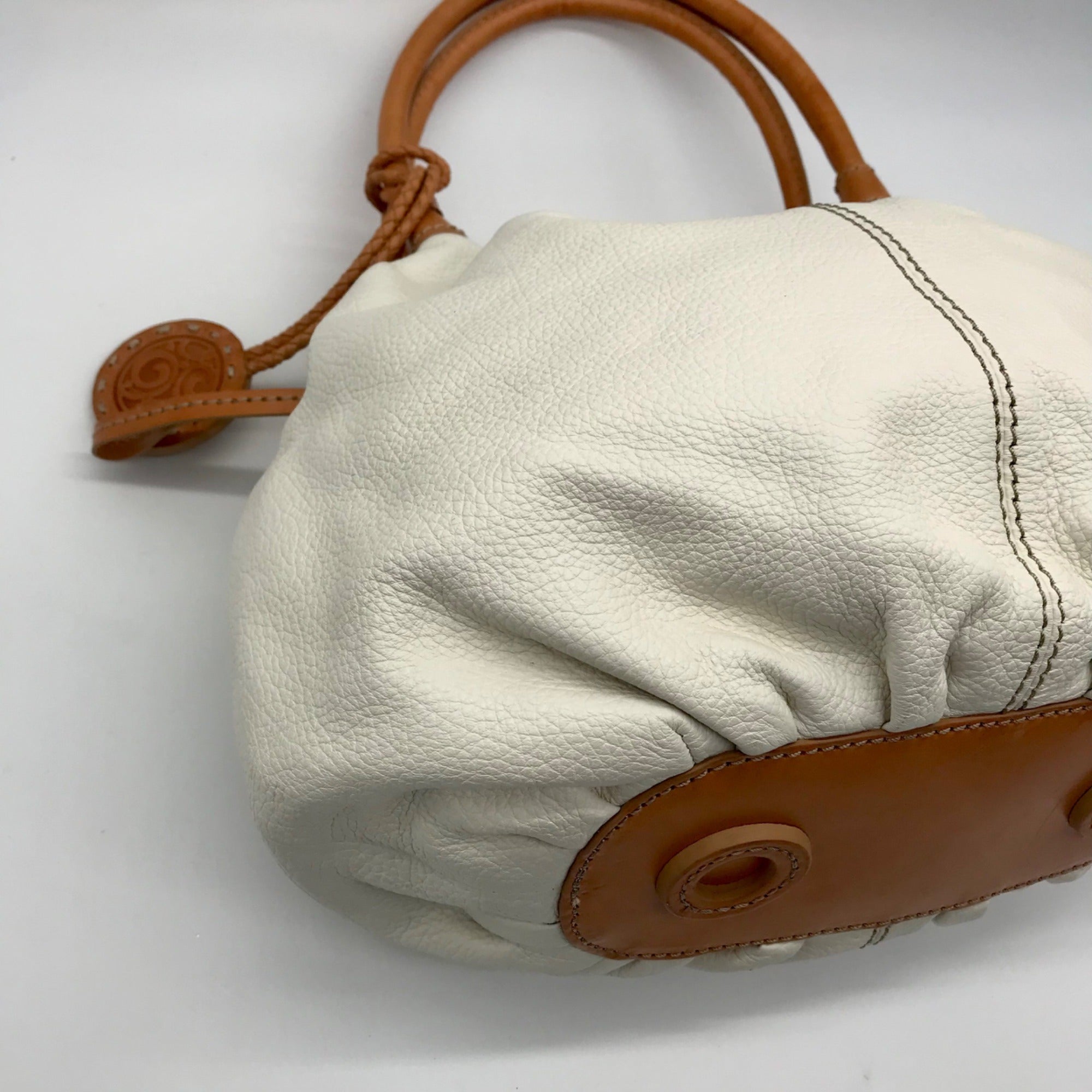 Brighton Tatum White Leather London Groove Hobo Style Bag