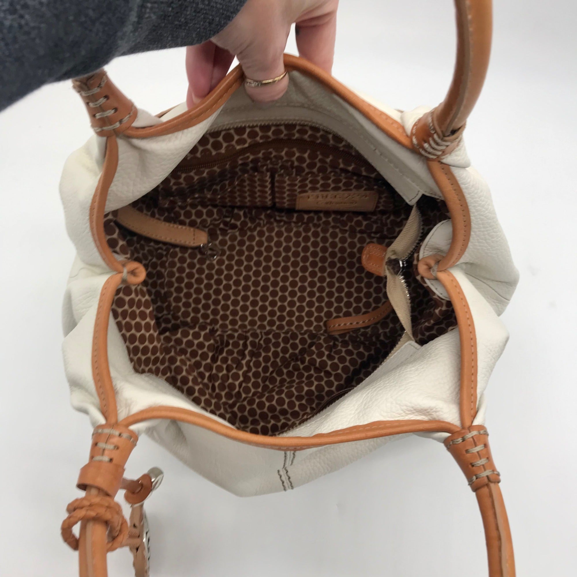 Brighton Tatum White Leather London Groove Hobo Style Bag