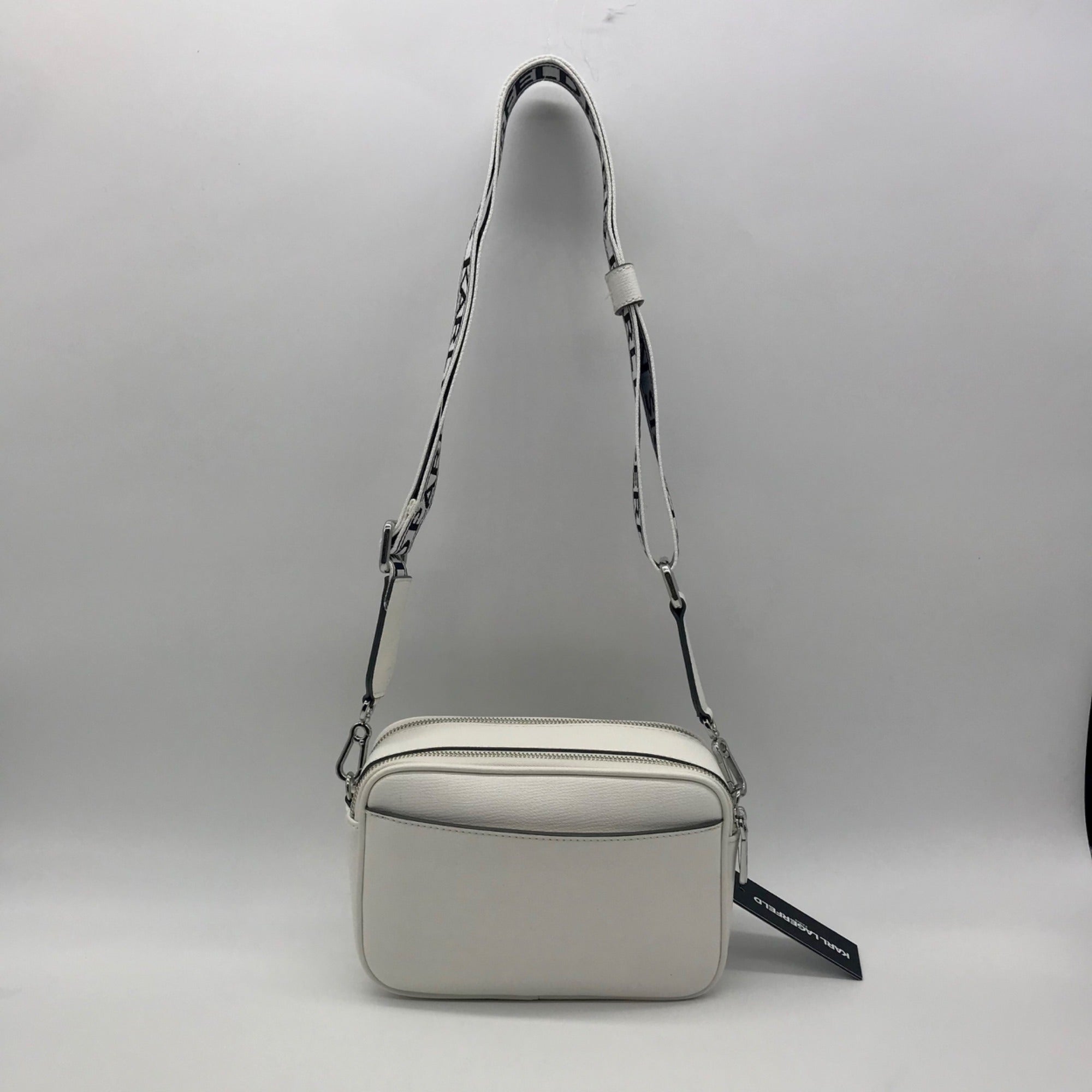 Karl Largerfeld White Pebbled Faux Leather Maybelle Camera Crossbody Bag