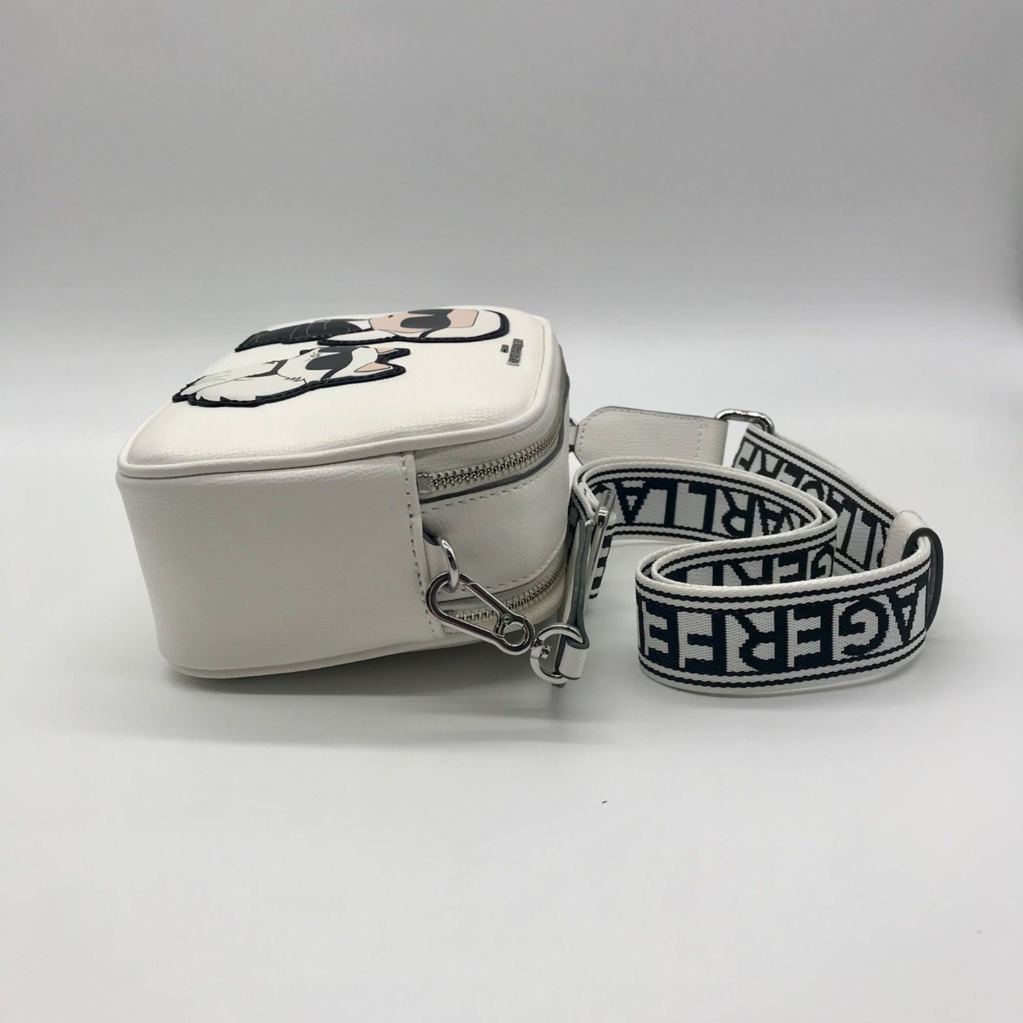 Karl Largerfeld White Pebbled Faux Leather Maybelle Camera Crossbody Bag