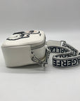 Karl Largerfeld White Pebbled Faux Leather Maybelle Camera Crossbody Bag