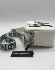 Karl Largerfeld White Pebbled Faux Leather Maybelle Camera Crossbody Bag