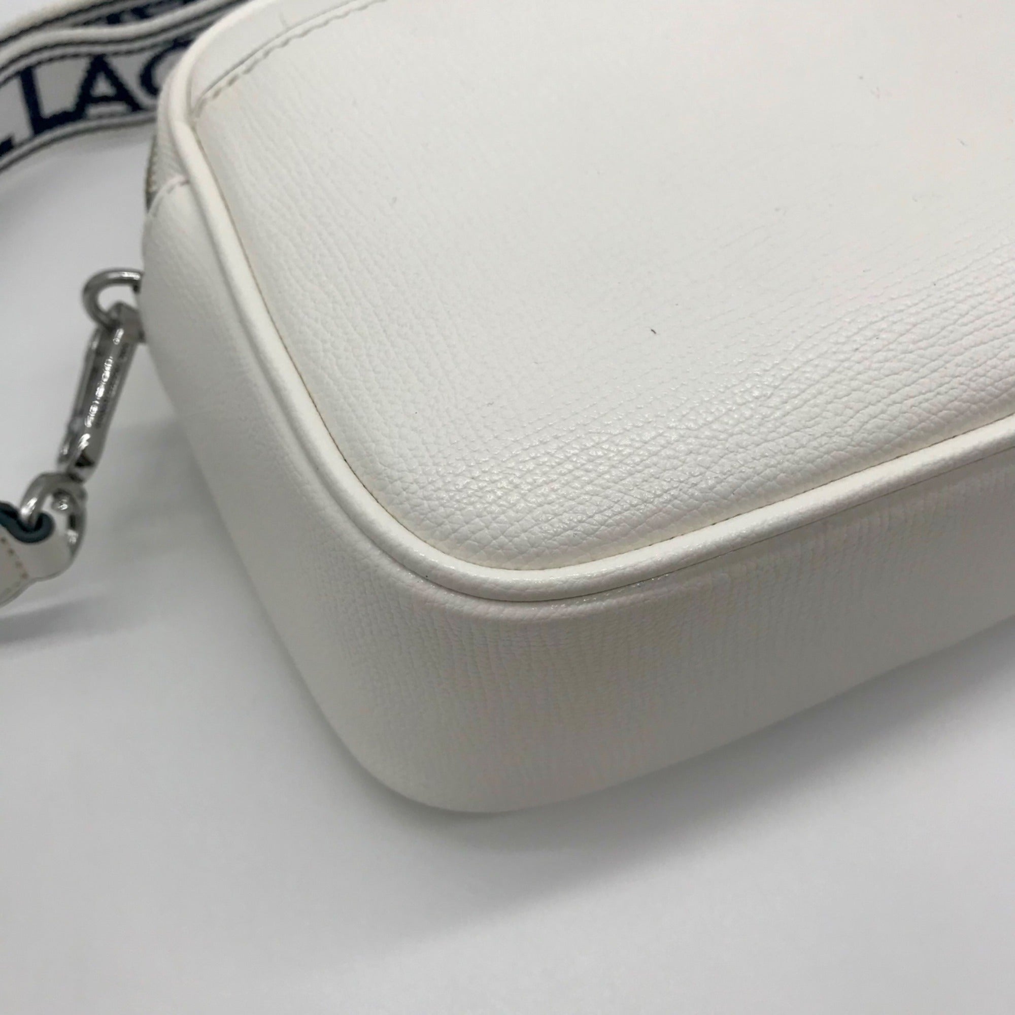 Karl Largerfeld White Pebbled Faux Leather Maybelle Camera Crossbody Bag