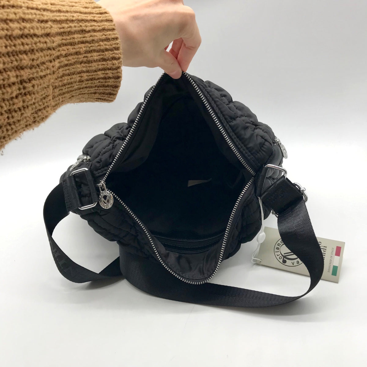 Valentino Orlandi Black Puffy Fabric Crossbody Bag