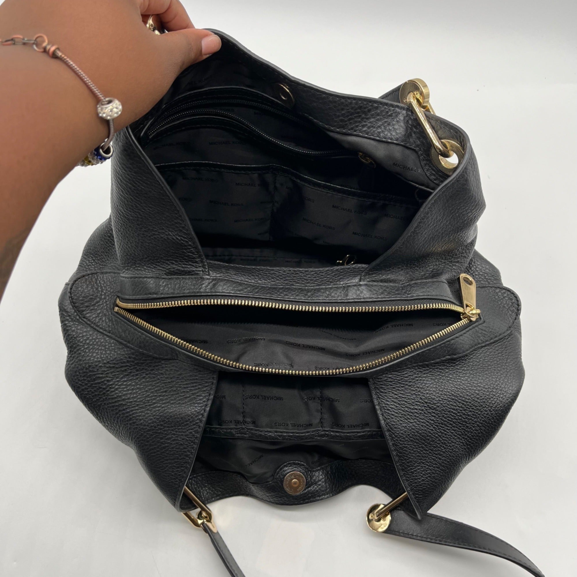 Micheal Kors Black Pebbled Leather Hobo Shoulder Bag