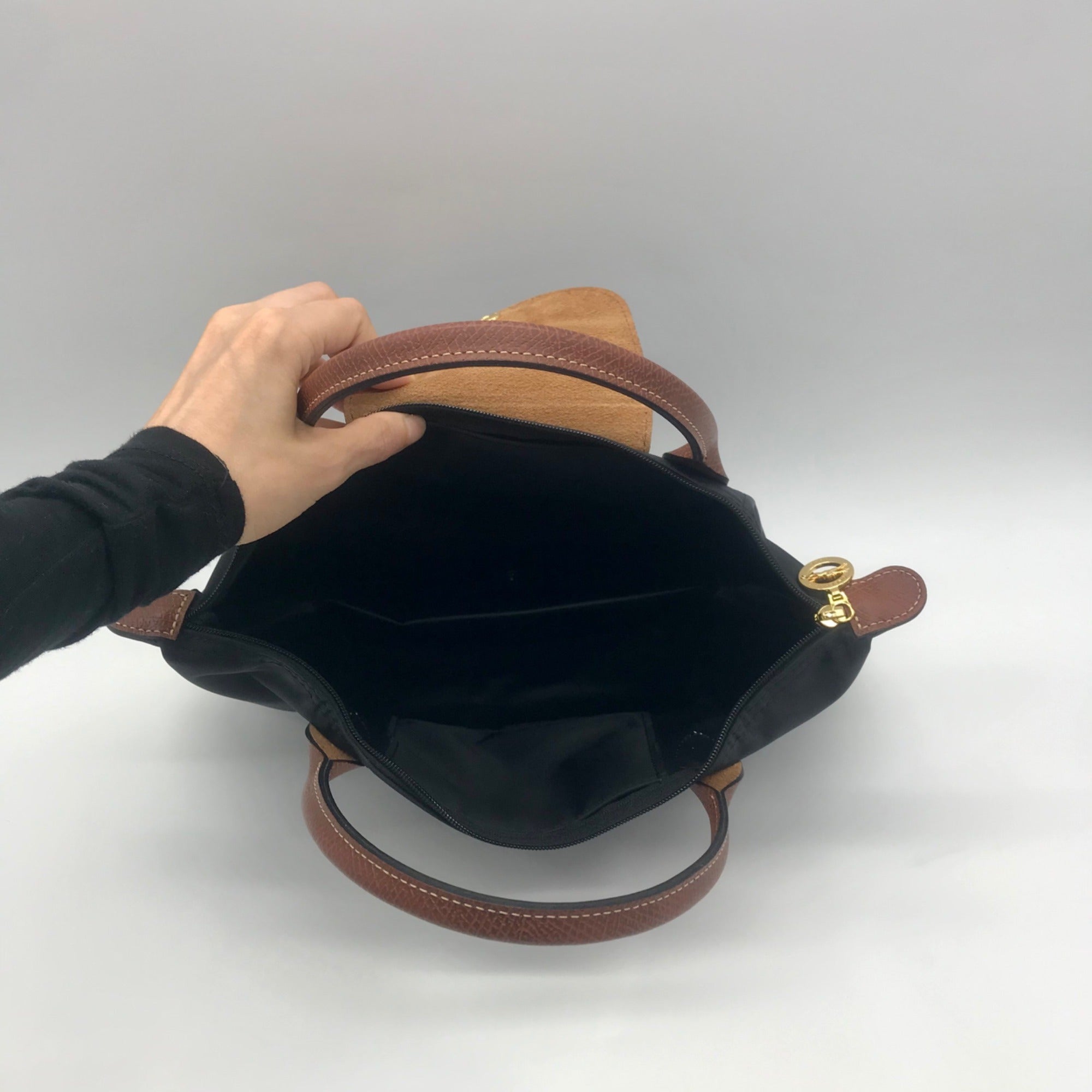 Longchamp Black Nylon Le Pilage Top Handle Reversible Bag