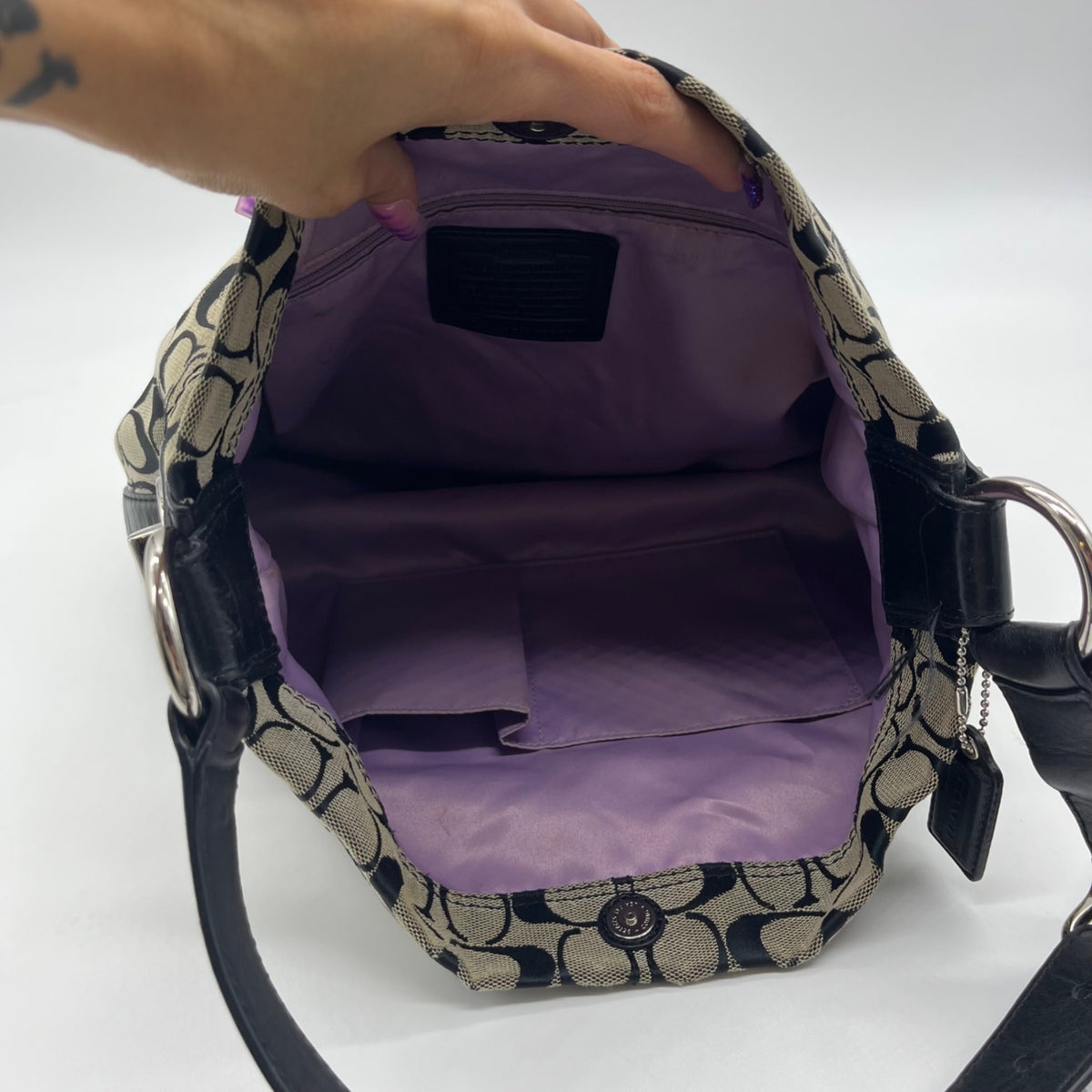 Coach Grey Signature Canvas Hobo Shoulder Bag F16538