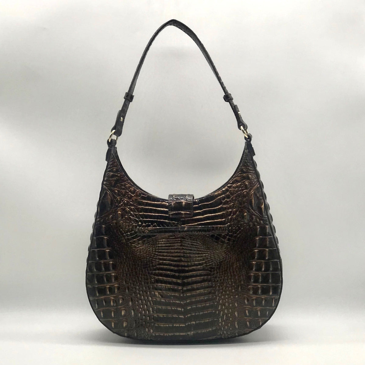Brahmin Brown Croc-Embossed Leather Structured Shoulder Bag