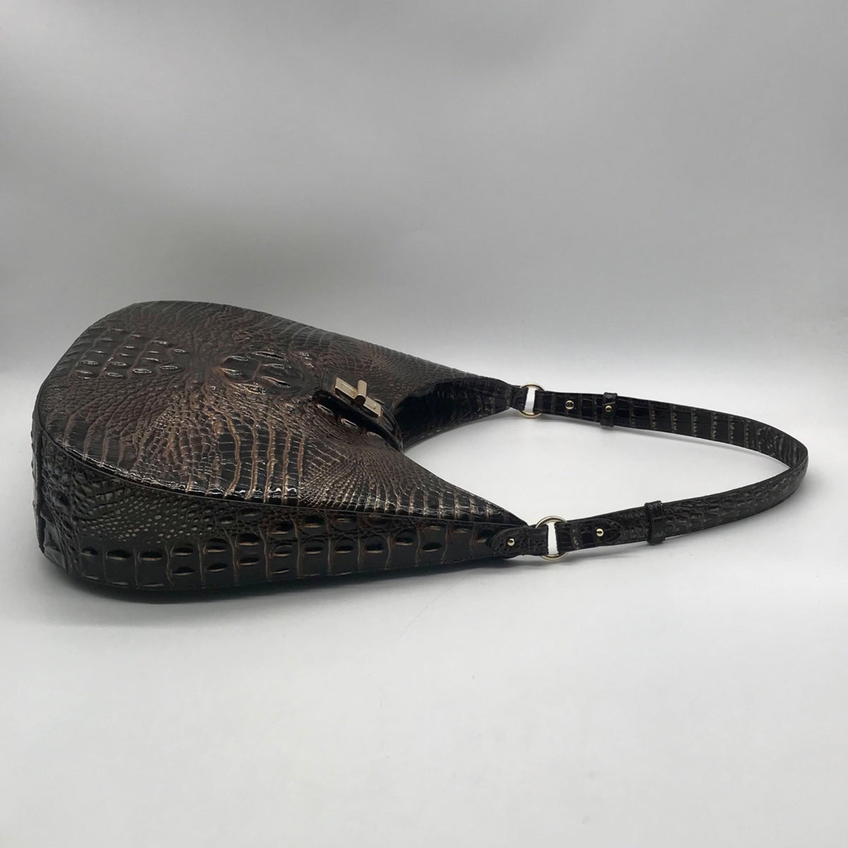 Brahmin Brown Croc-Embossed Leather Structured Shoulder Bag