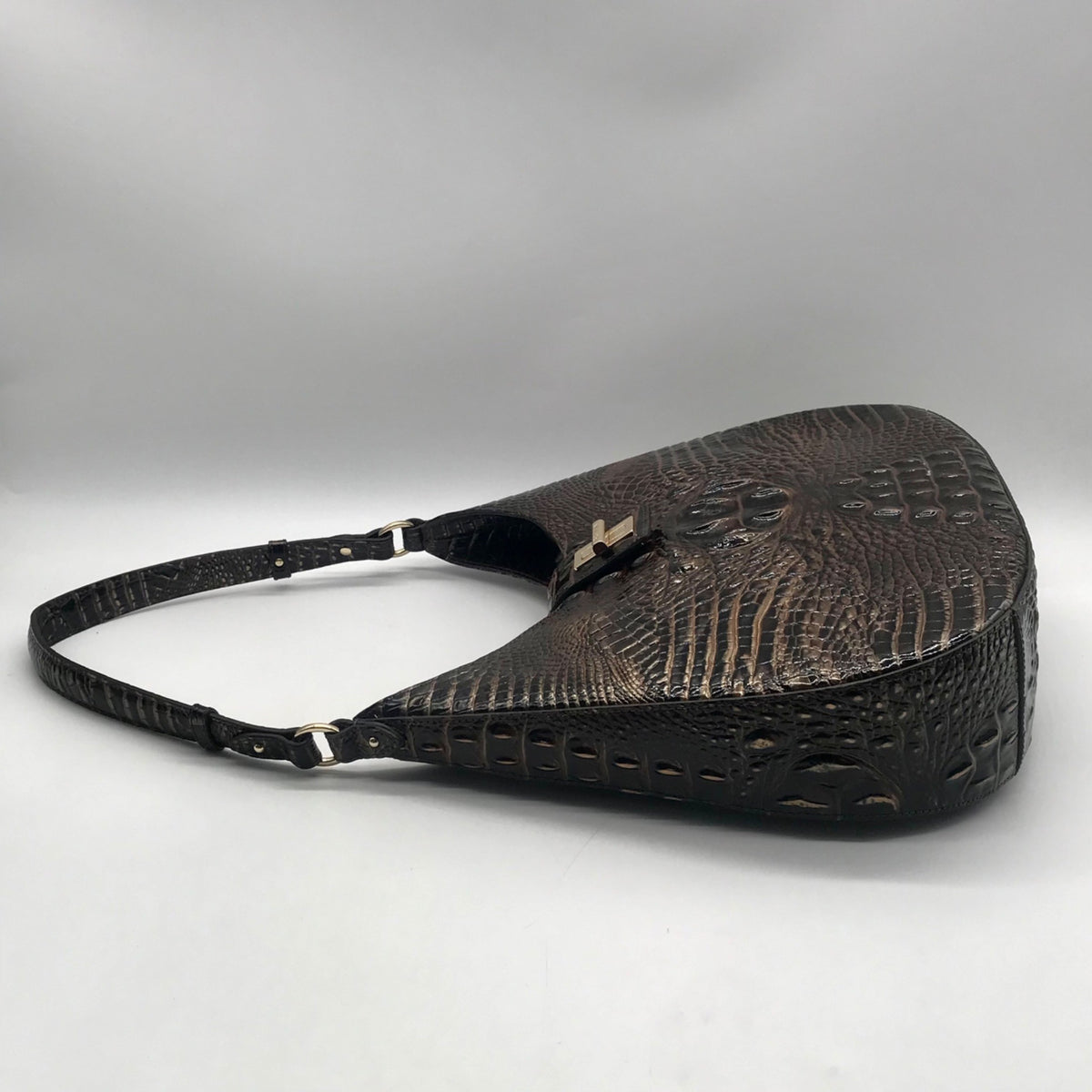 Brahmin Brown Croc-Embossed Leather Structured Shoulder Bag