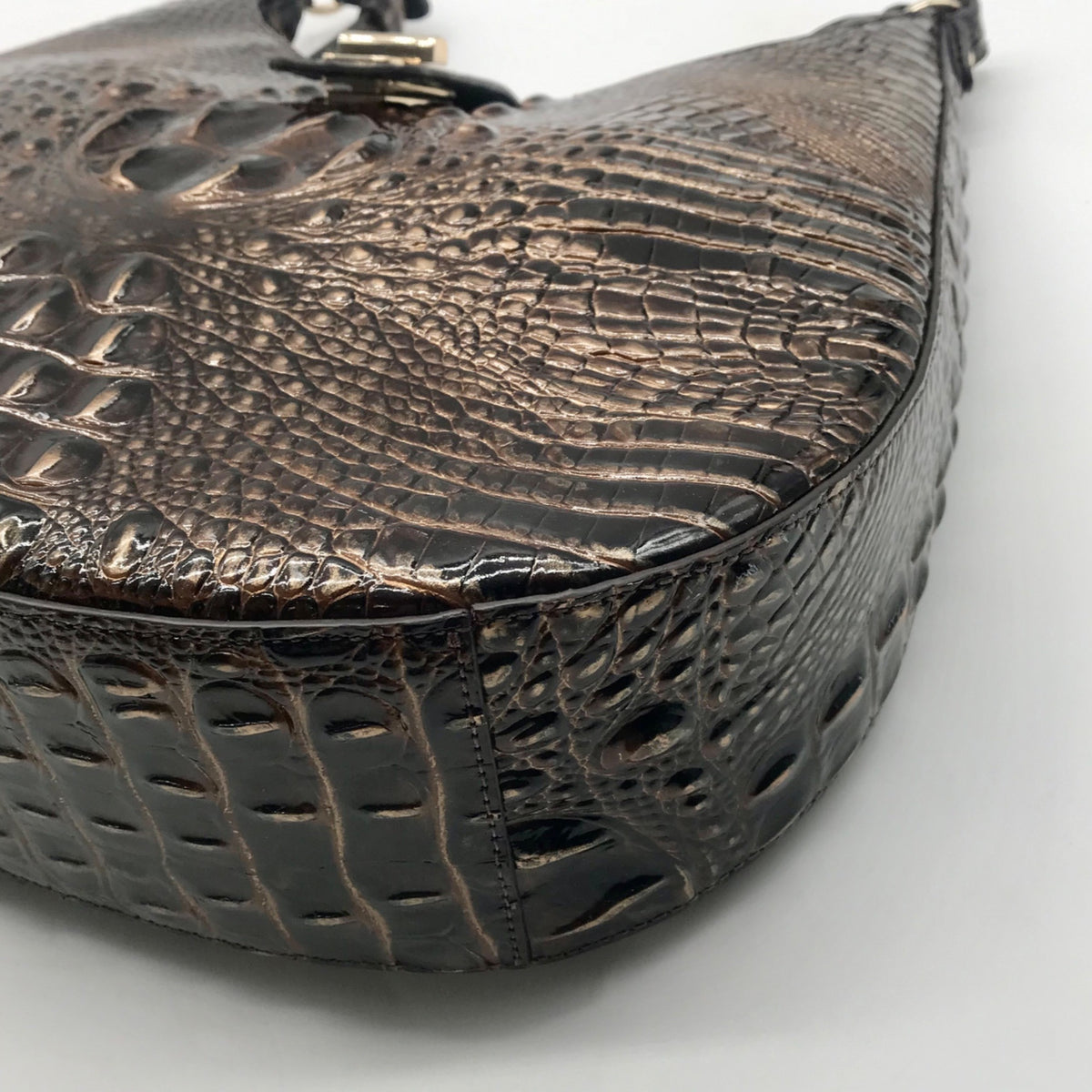 Brahmin Brown Croc-Embossed Leather Structured Shoulder Bag