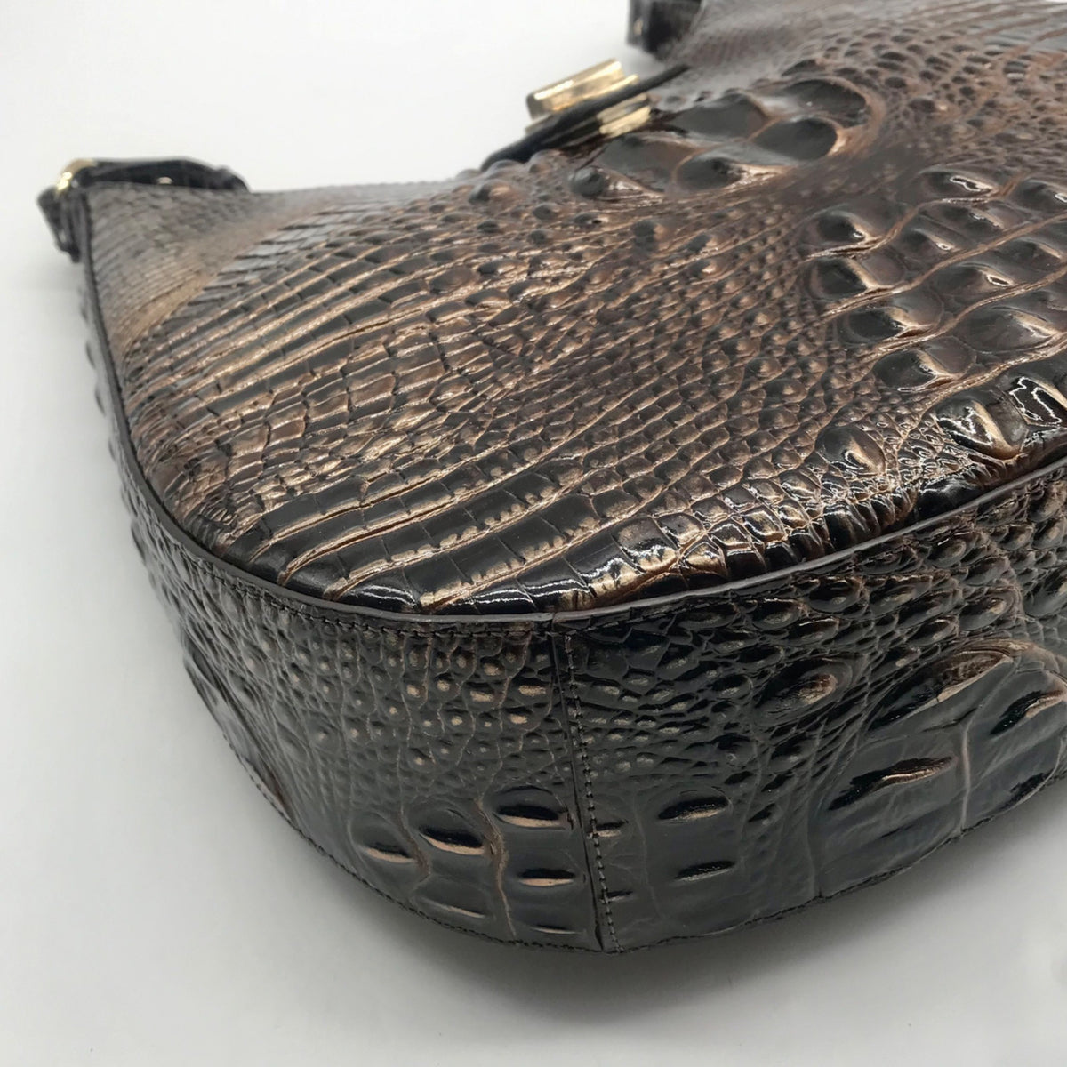 Brahmin Brown Croc-Embossed Leather Structured Shoulder Bag