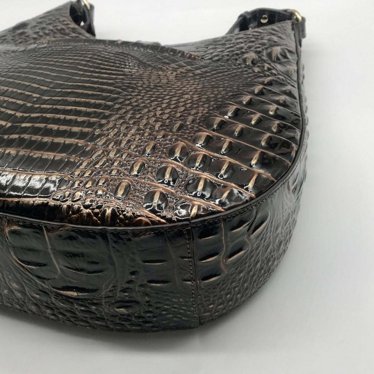 Brahmin Brown Croc-Embossed Leather Structured Shoulder Bag