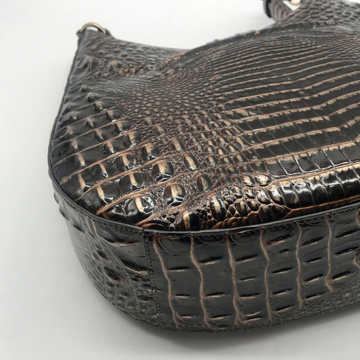 Brahmin Brown Croc-Embossed Leather Structured Shoulder Bag