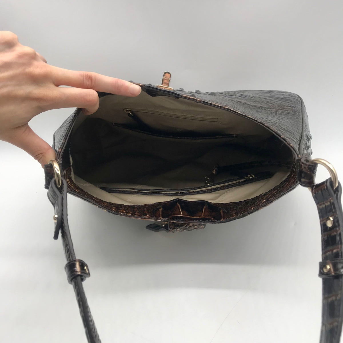 Brahmin Brown Croc-Embossed Leather Structured Shoulder Bag