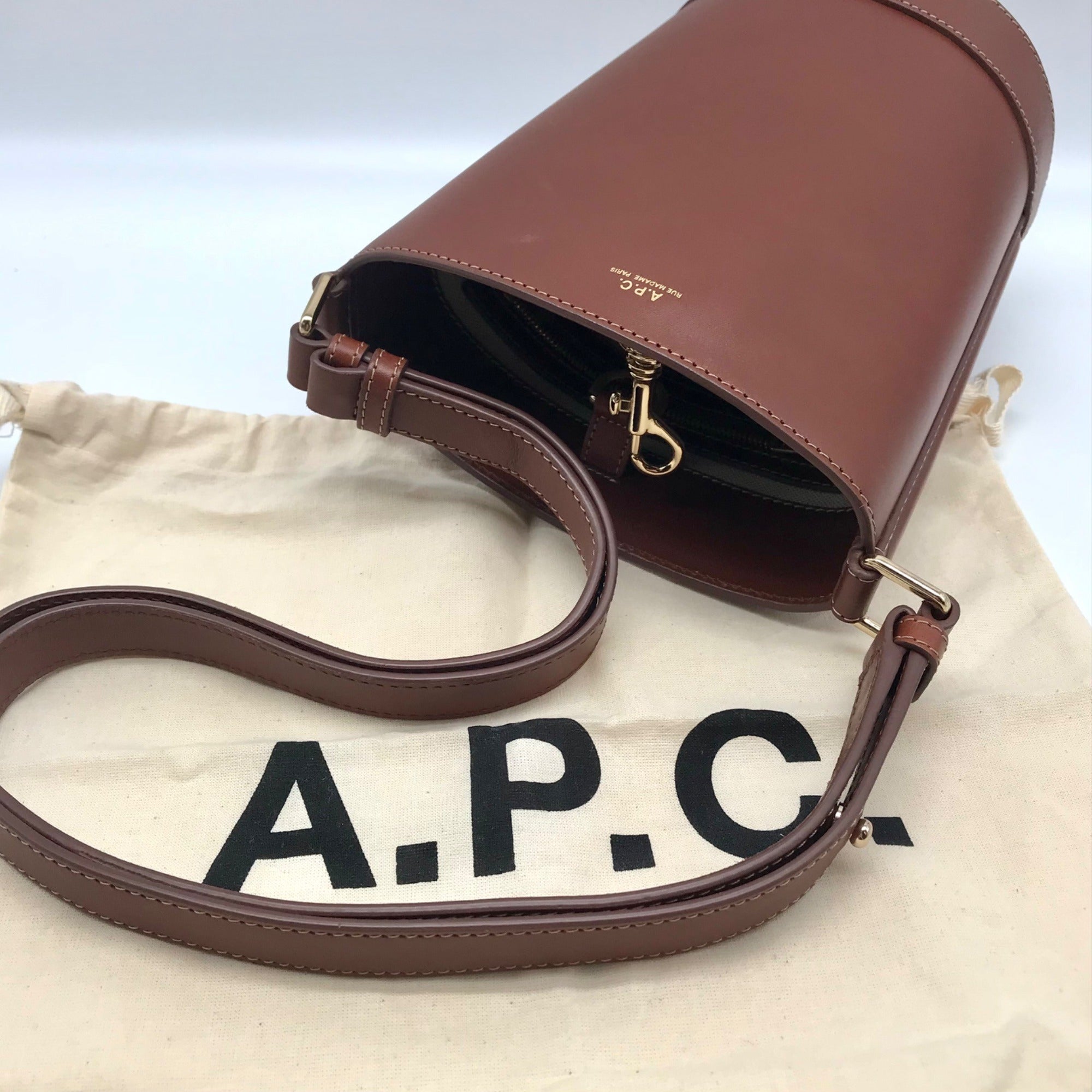 A.P.C Ambre Brown Leather Bucket Bag