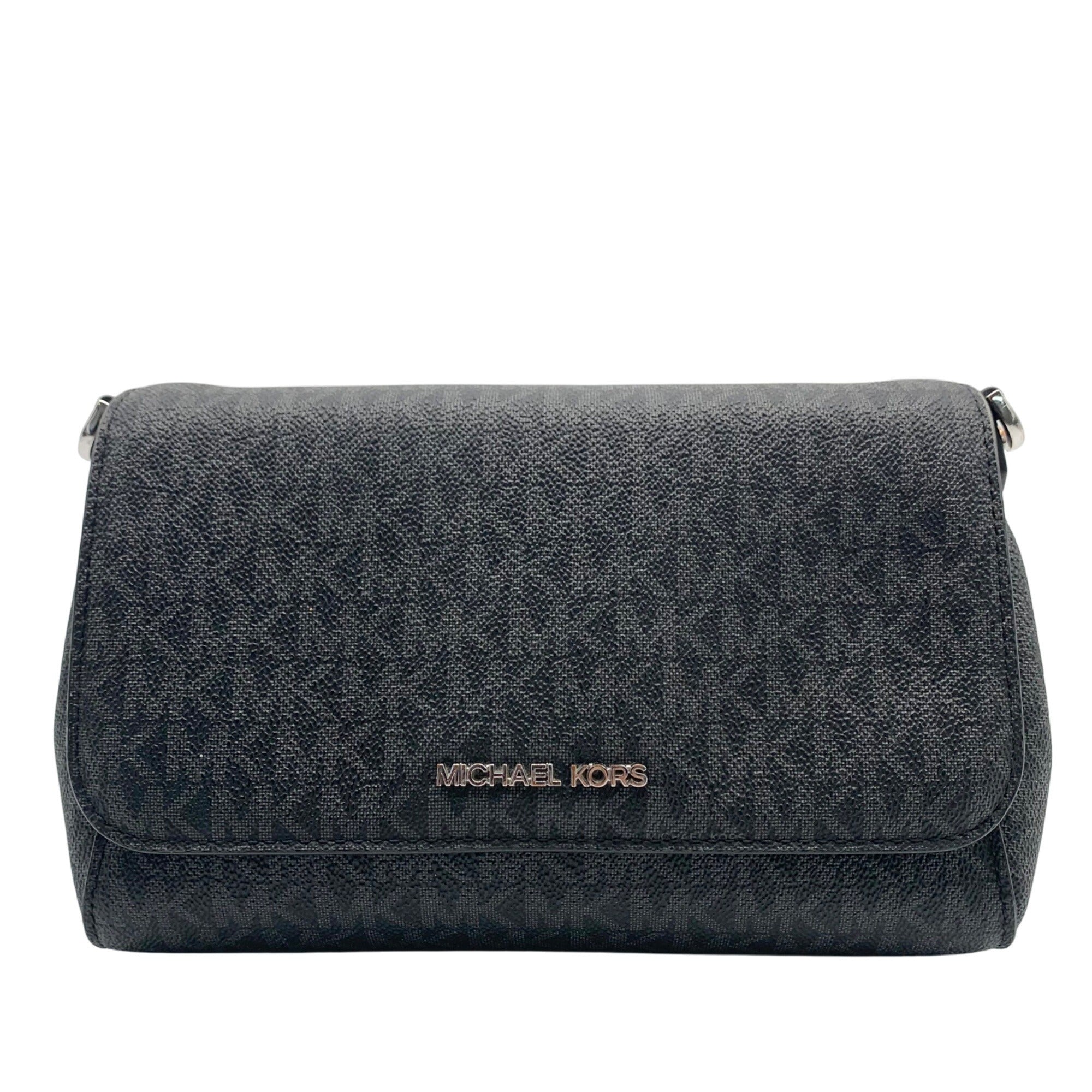 Michael Kors Medium Black Signature Coated Canvas Crossbody Bag