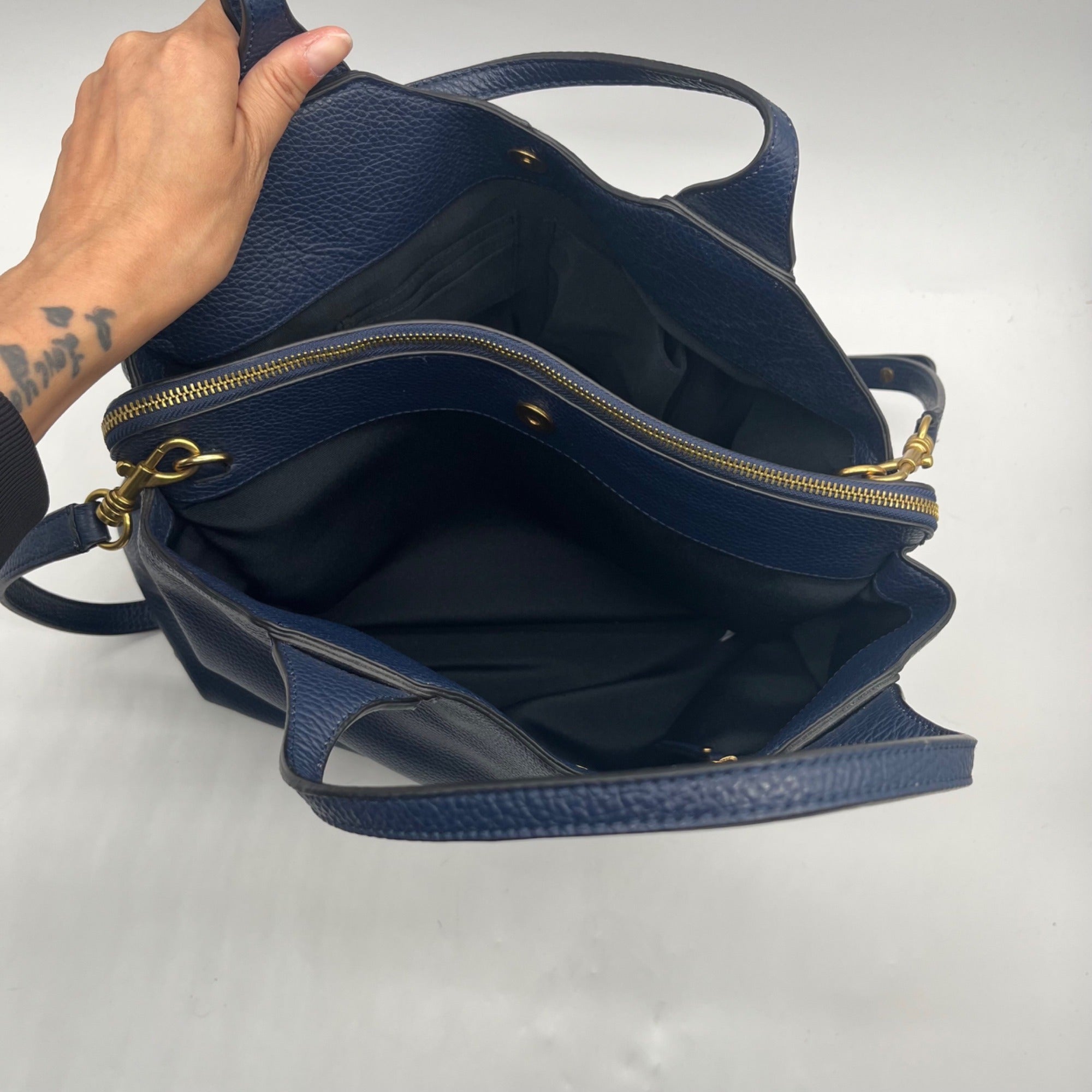 Banana Republic Navy Blue Pebbled Leather Tote Bag