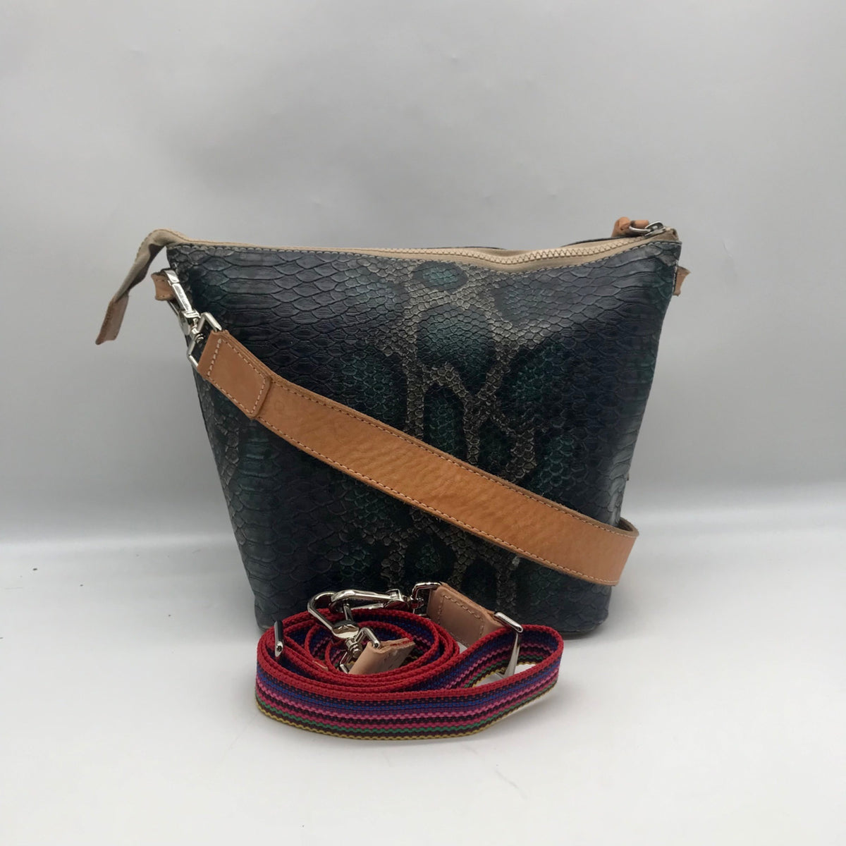 Concuela Dark Blue Snake Embossed Rattler Downtown Shoulder Bag