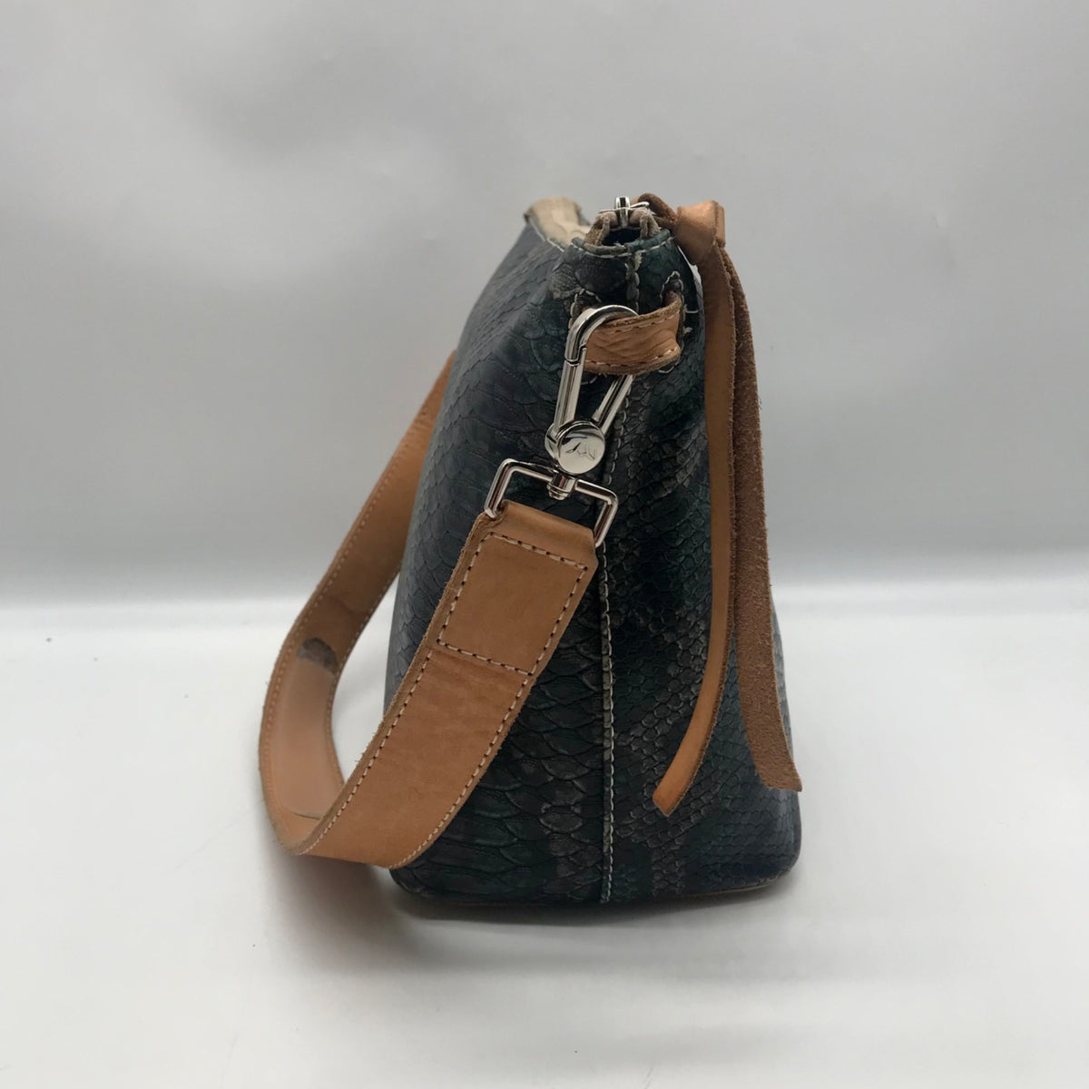 Concuela Dark Blue Snake Embossed Rattler Downtown Shoulder Bag