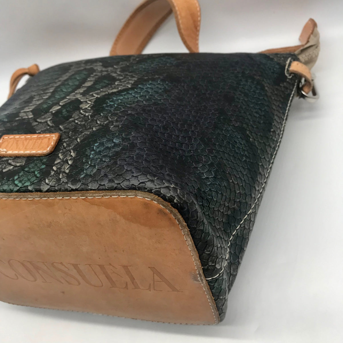 Concuela Dark Blue Snake Embossed Rattler Downtown Shoulder Bag