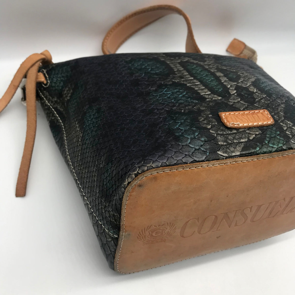 Concuela Dark Blue Snake Embossed Rattler Downtown Shoulder Bag