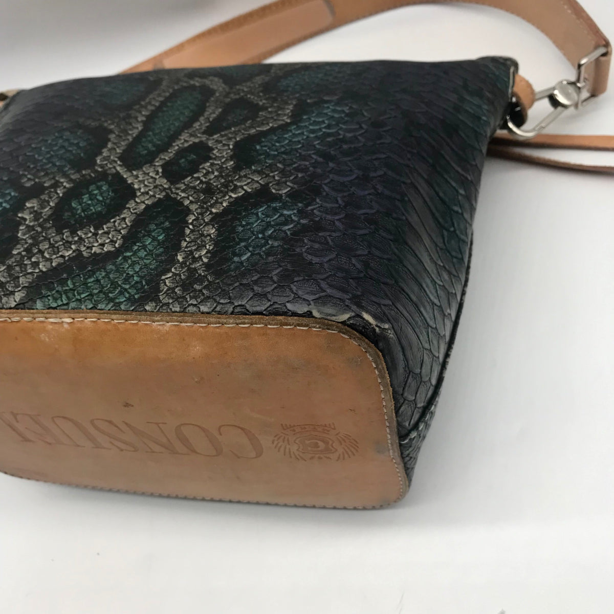 Concuela Dark Blue Snake Embossed Rattler Downtown Shoulder Bag
