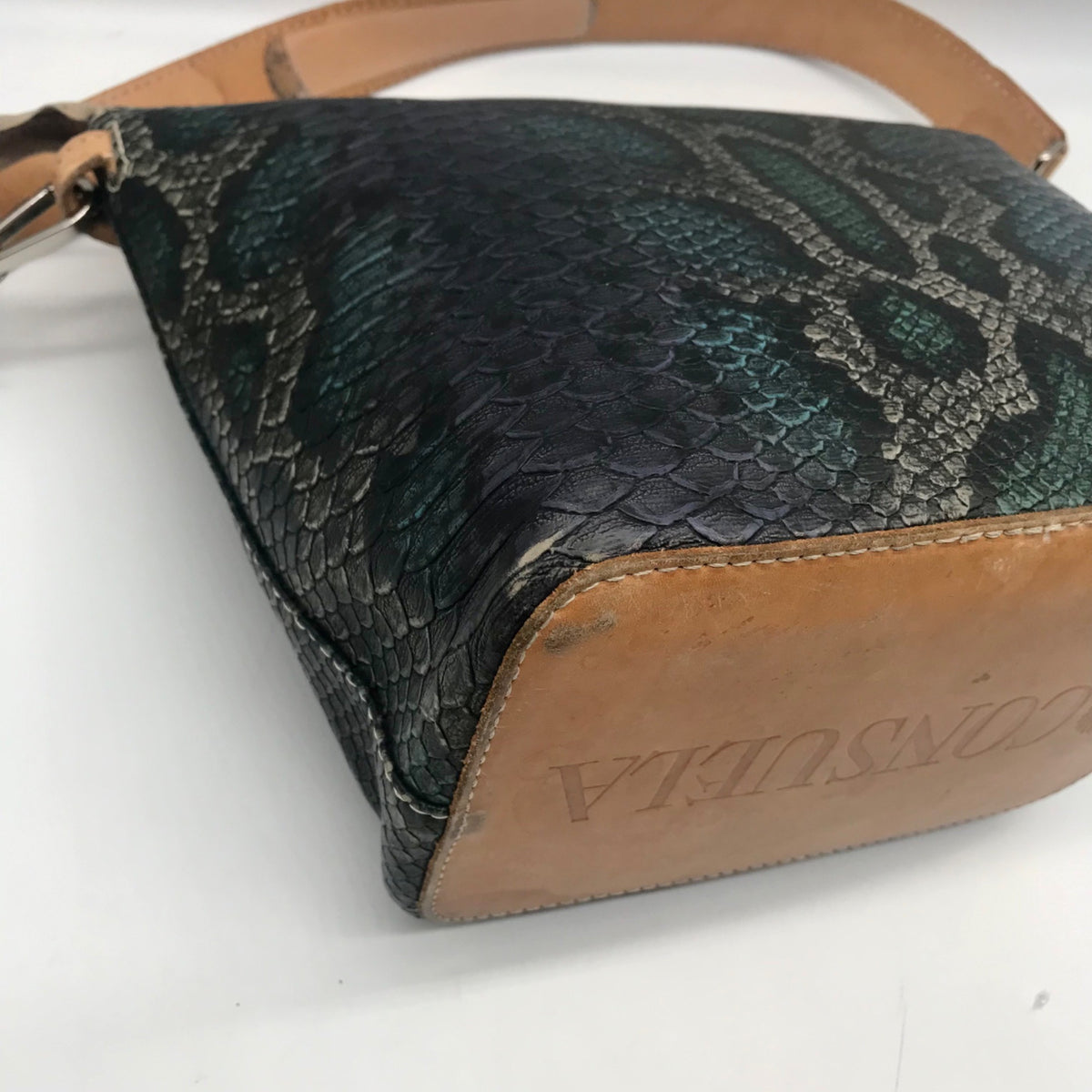 Concuela Dark Blue Snake Embossed Rattler Downtown Shoulder Bag
