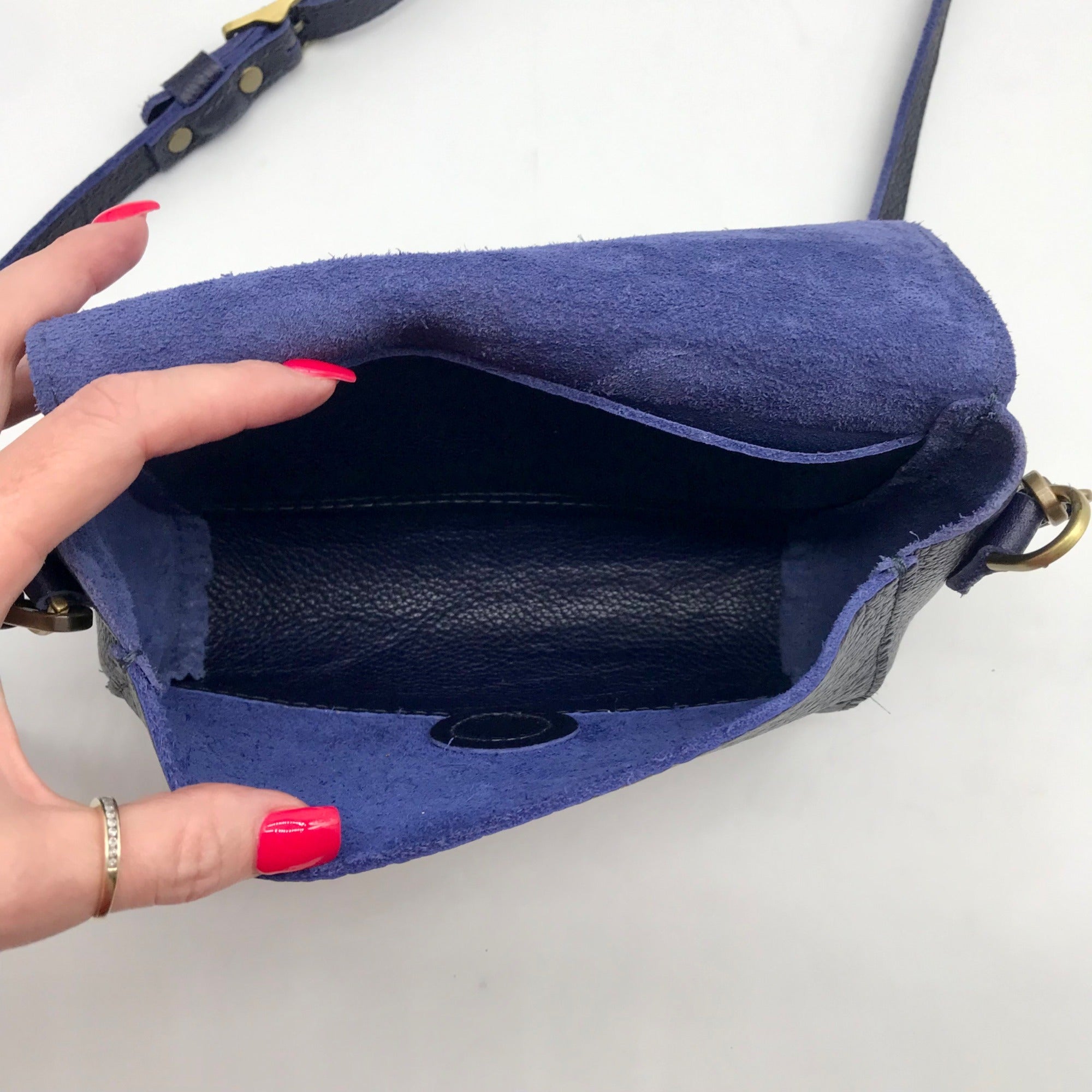 Portland Leather Goods Dark Blue Leather Crossbody Bag