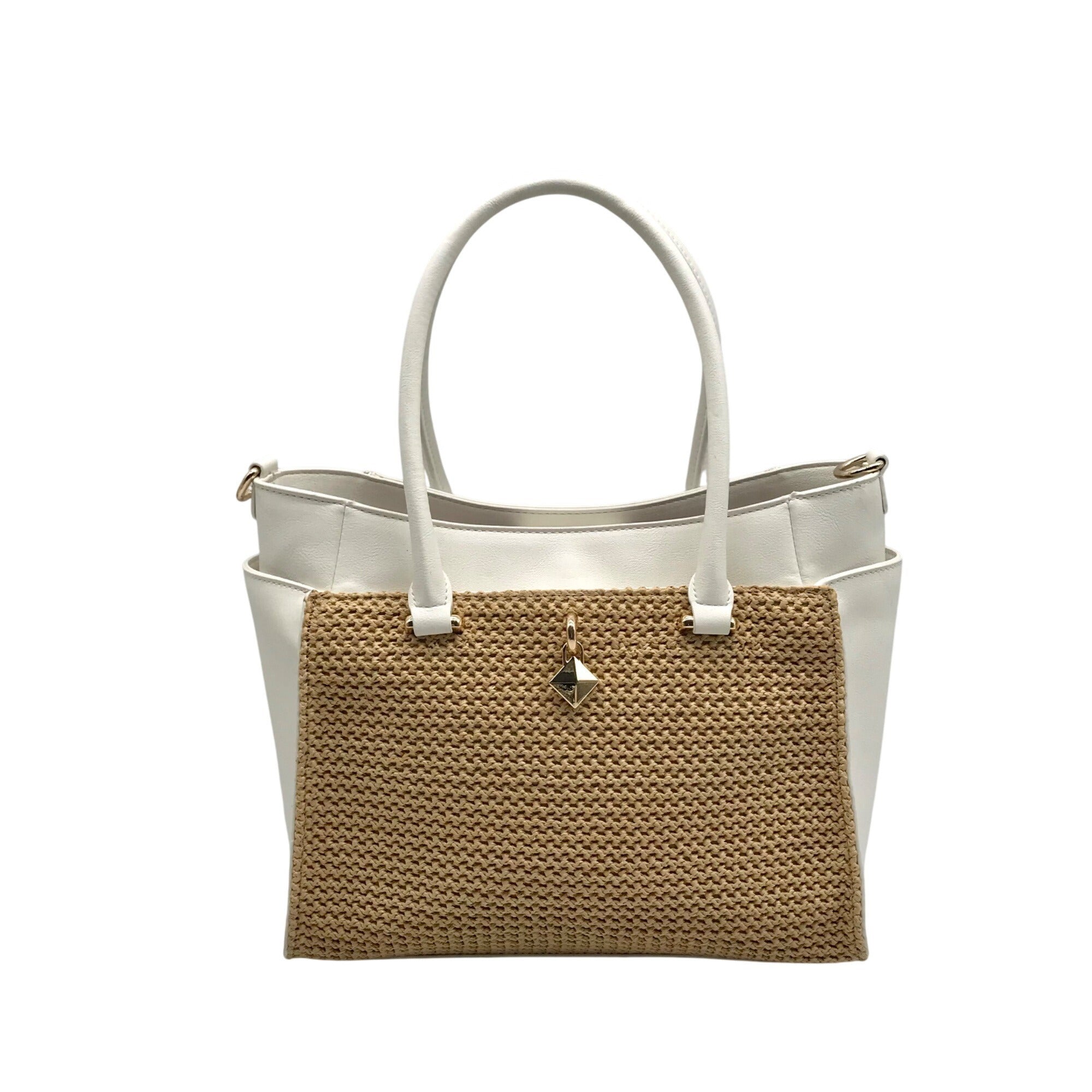 I.N.C. International Concepts Vanilla Straw Caitii Medium Satchel Bag