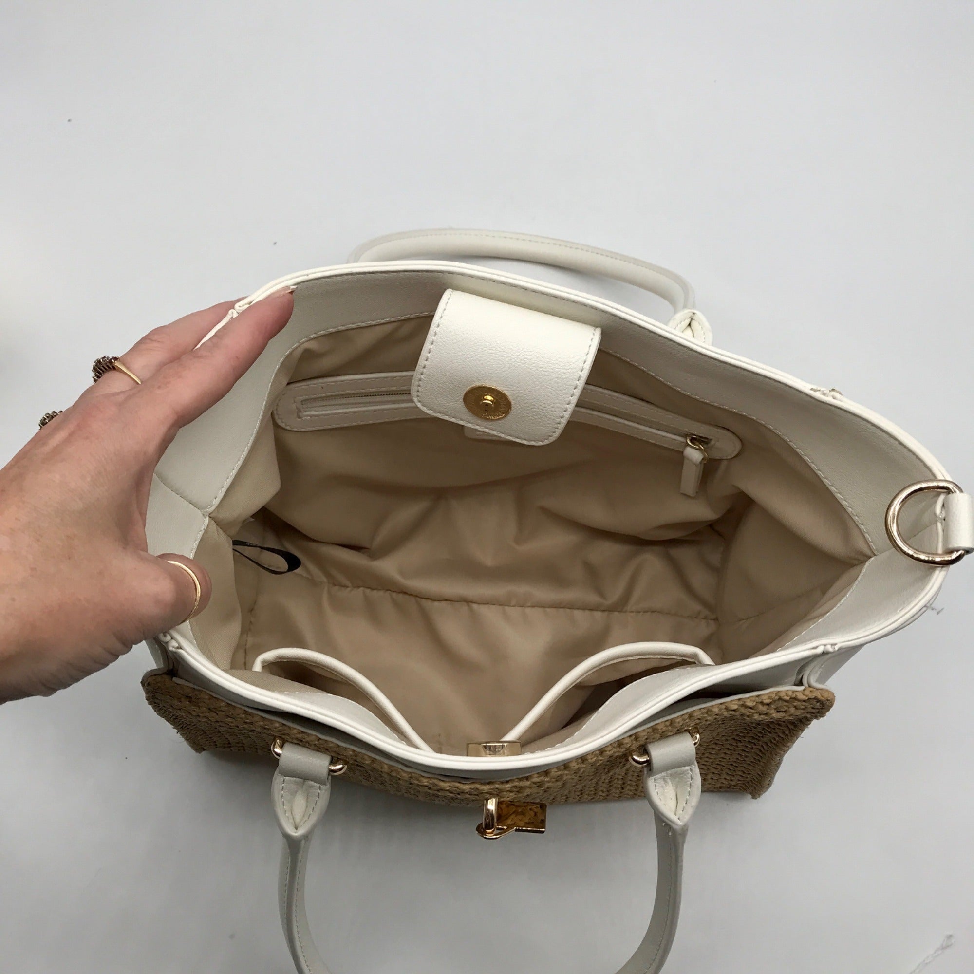 I.N.C. International Concepts Vanilla Straw Caitii Medium Satchel Bag