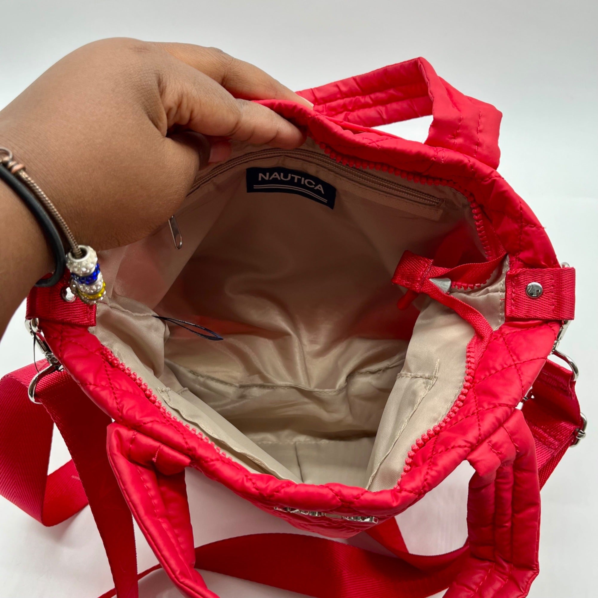 Nautica Red Quilted Satchel Crossbody Tote Bag