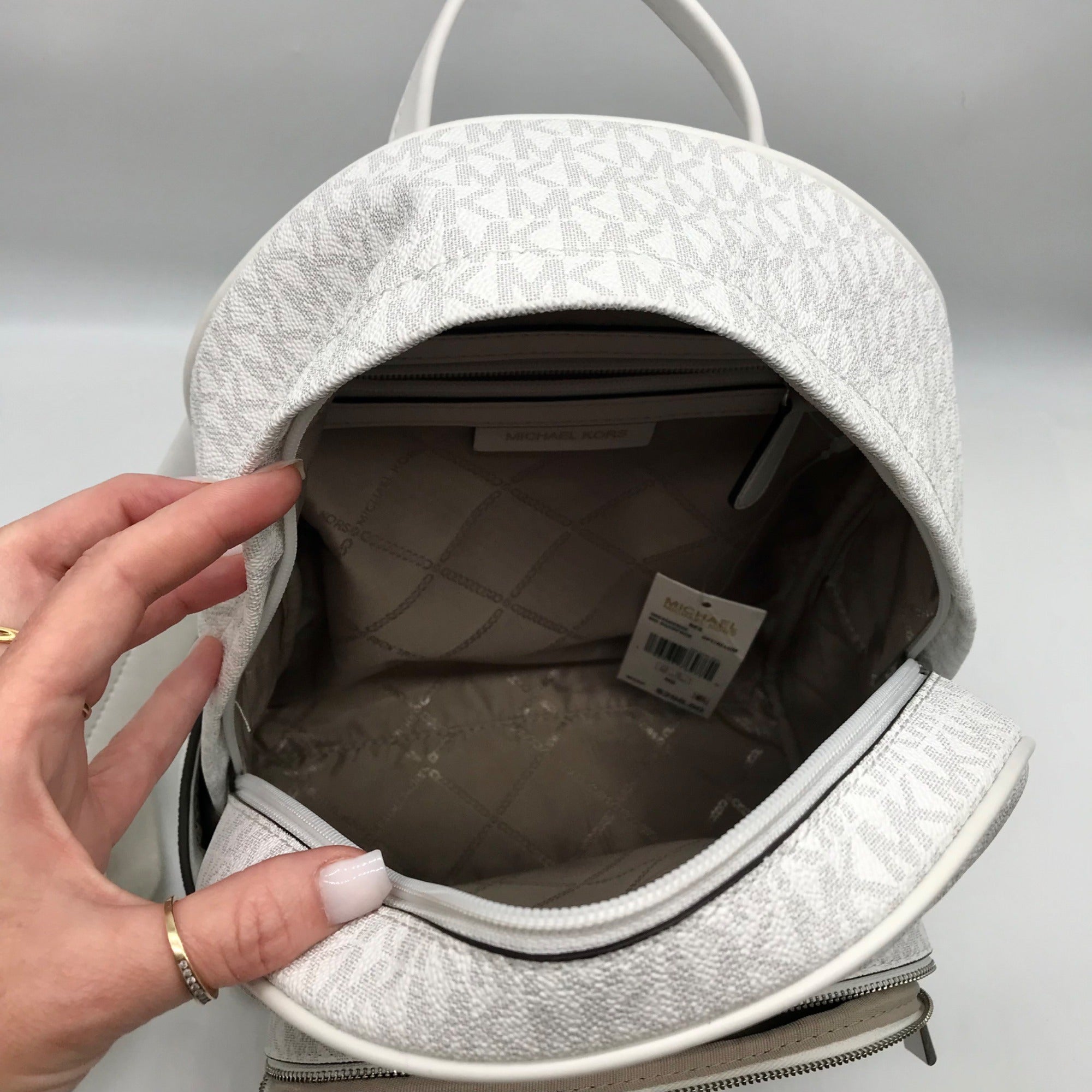 Michael Kors Optic White Coated Canvas Bex Medium Backpack
