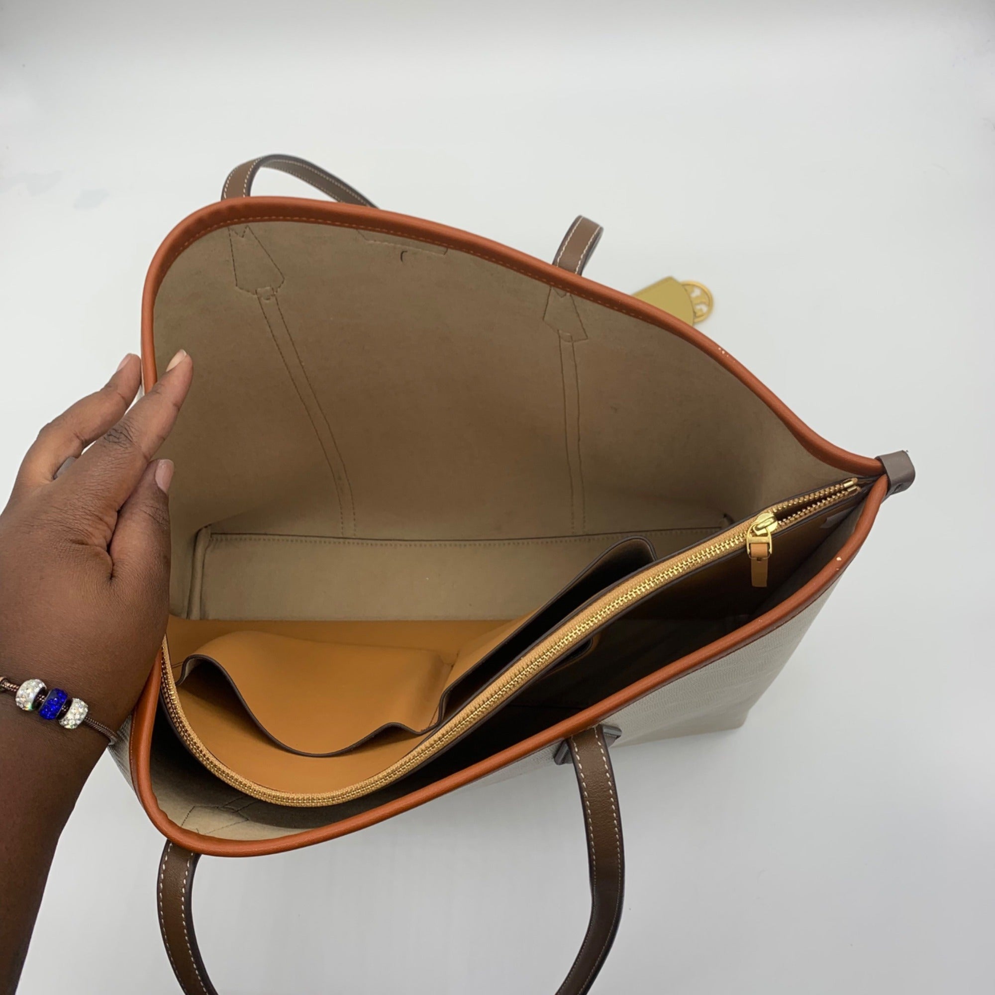 Tory Burch Tan Leather Perry Triple-Compartment Tote