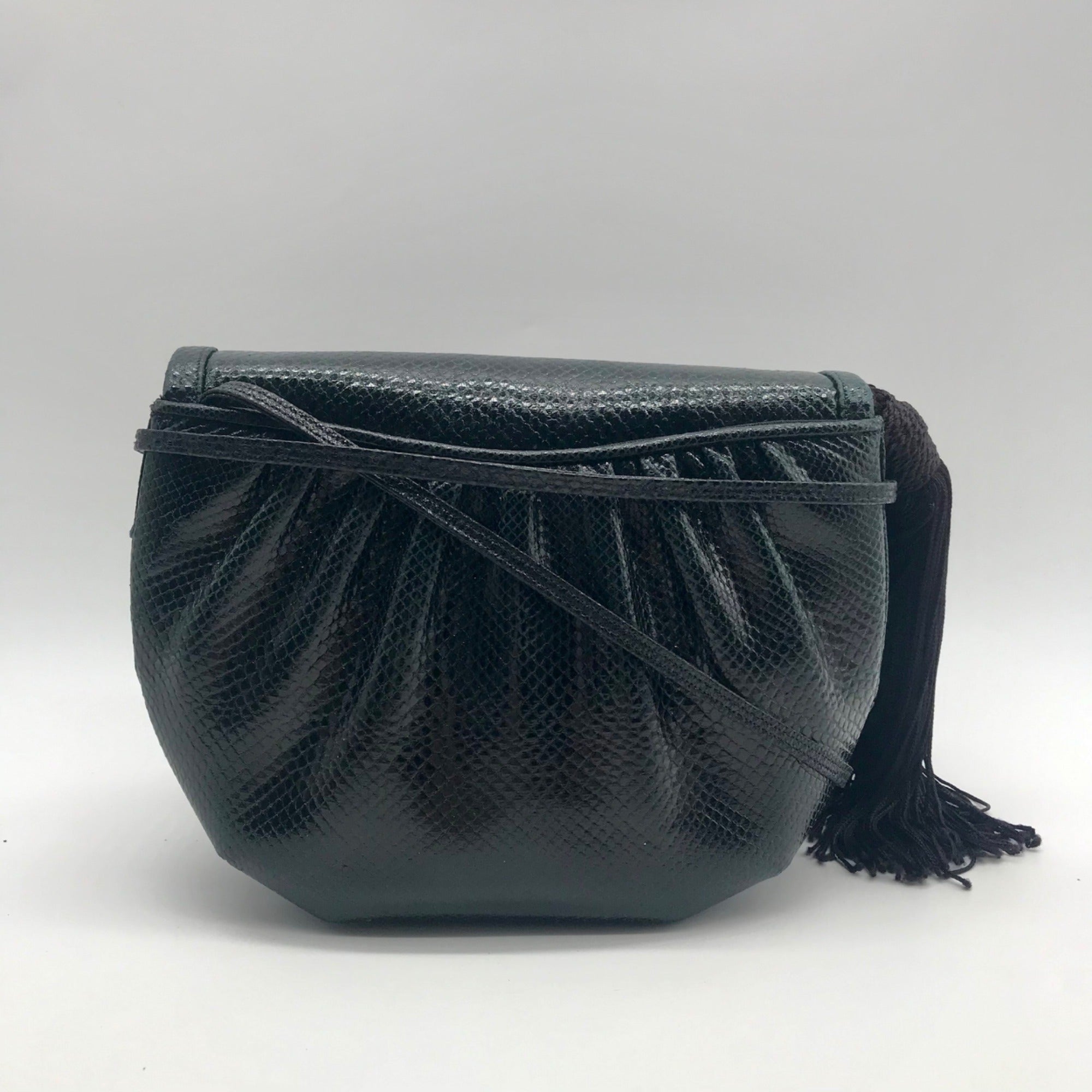 Judith Leiber Black Snakeskin Evening Convertible Crossbody Bag