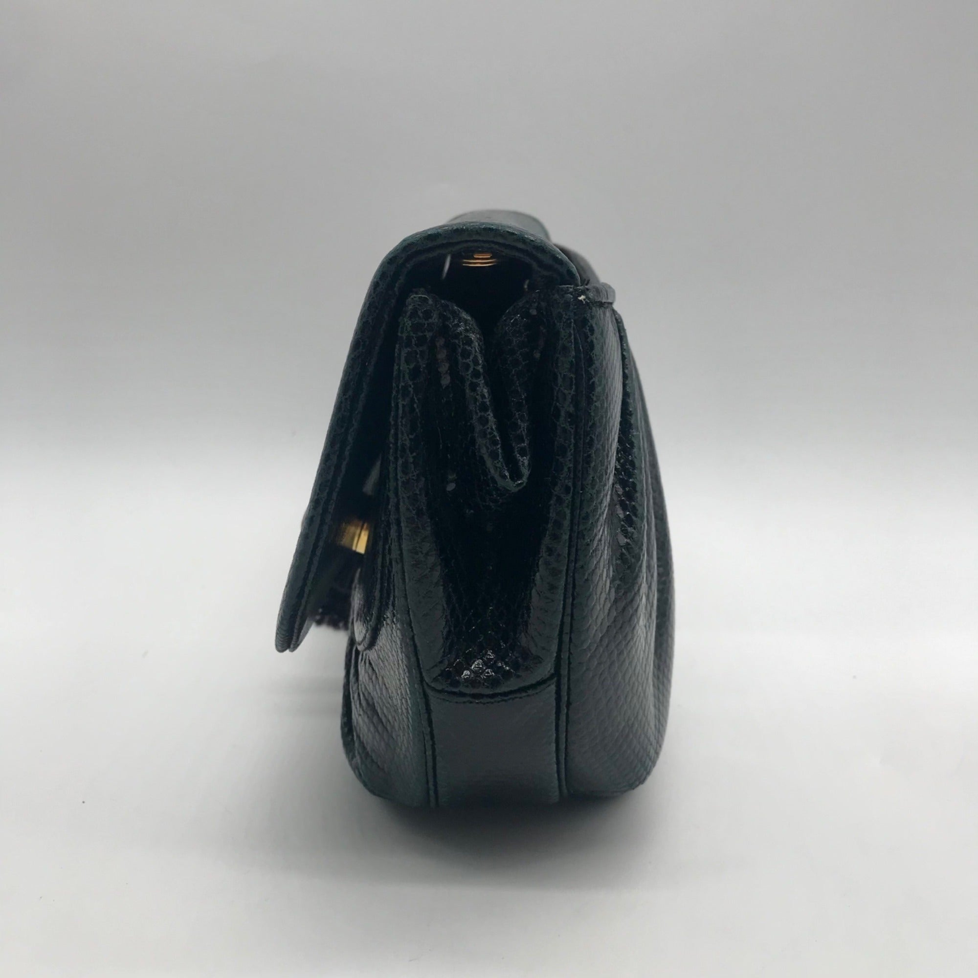 Judith Leiber Black Snakeskin Evening Convertible Crossbody Bag