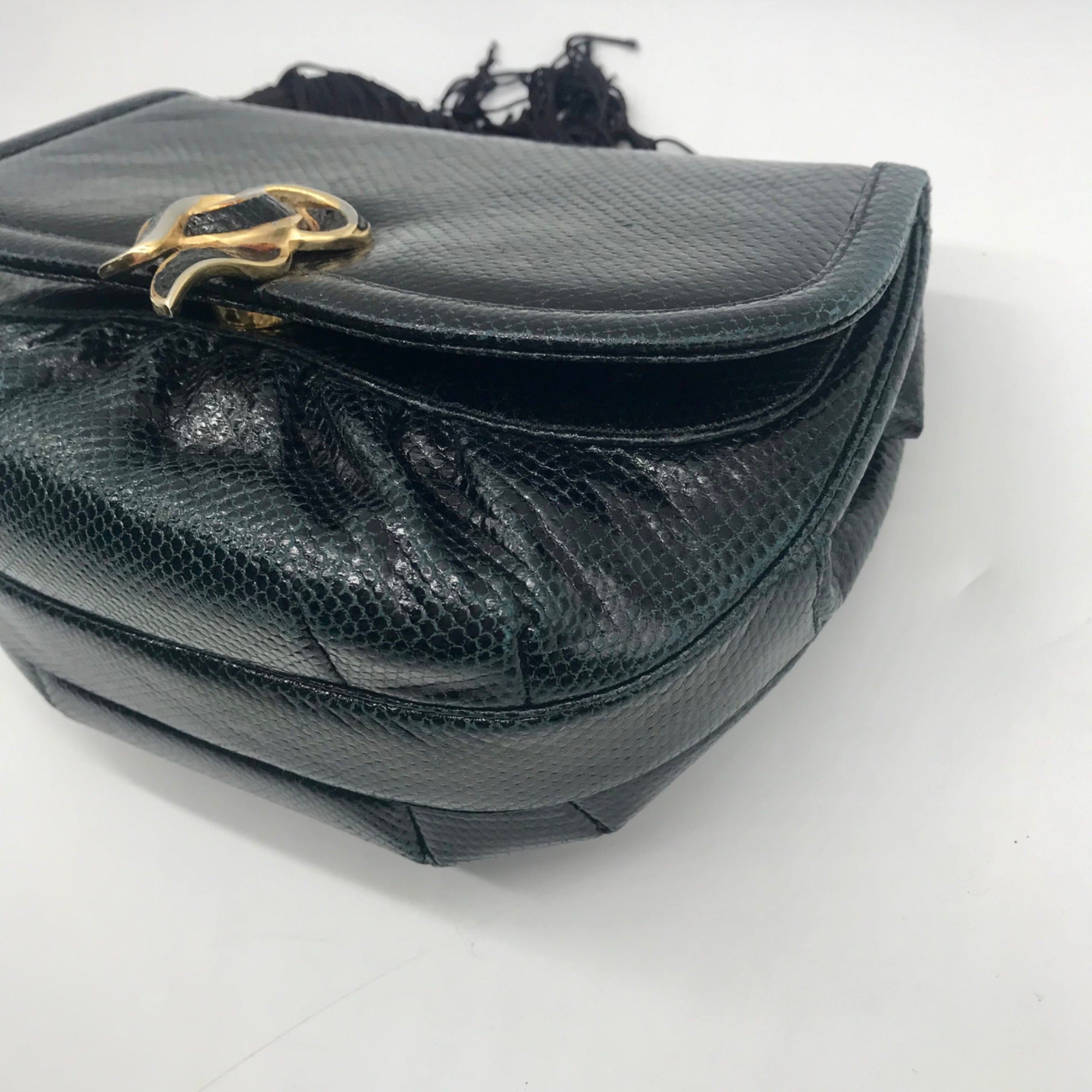 Judith Leiber Black Snakeskin Evening Convertible Crossbody Bag
