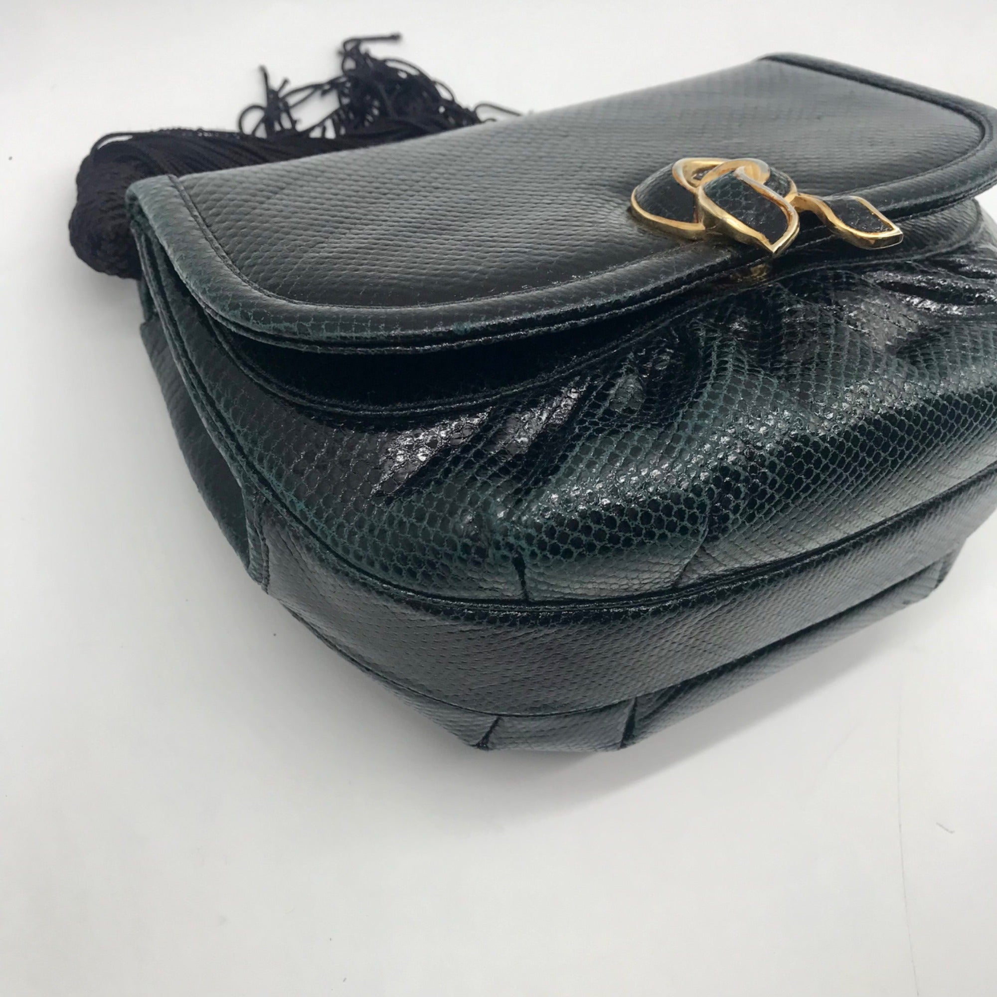 Judith Leiber Black Snakeskin Evening Convertible Crossbody Bag